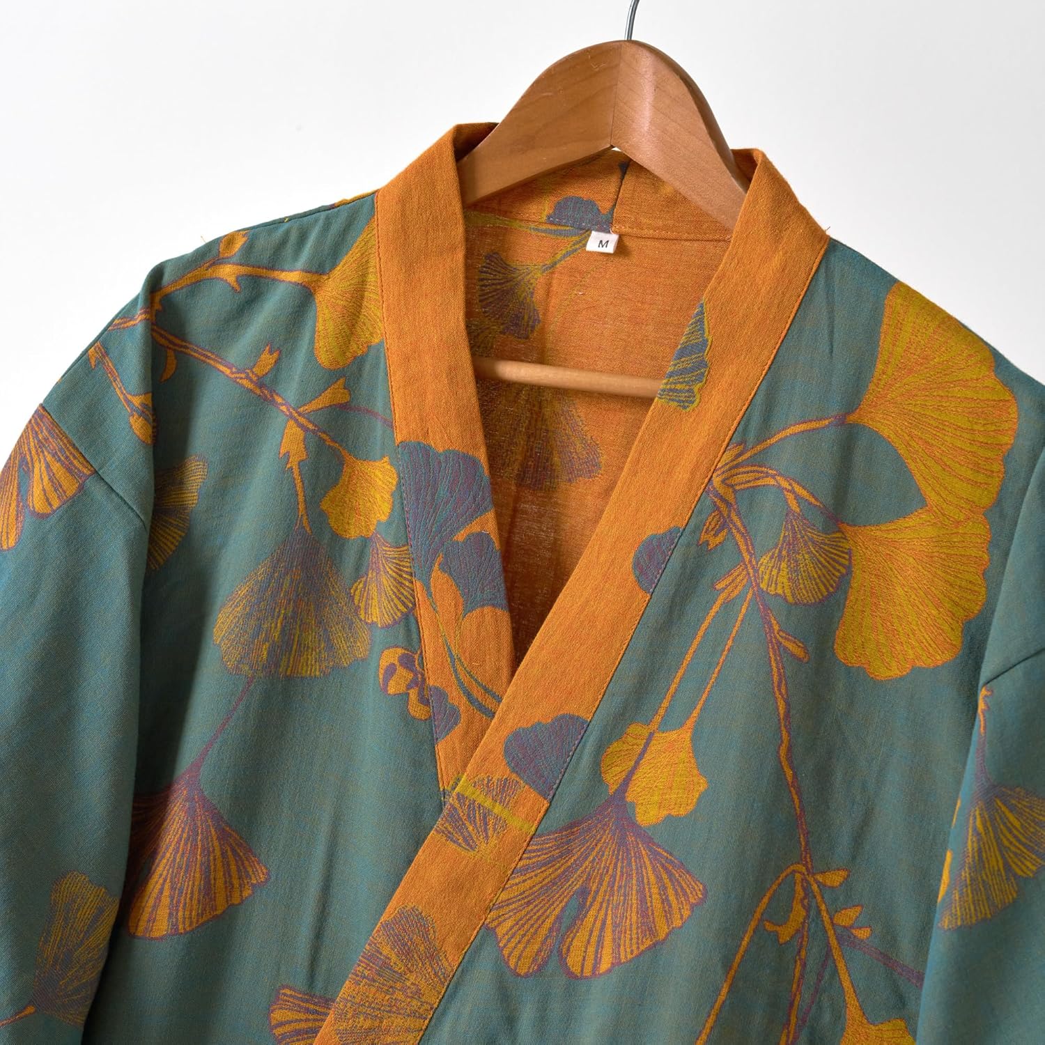 Alternative view of Purefair 100% Cotton Gauze Ginkgo Leaf Kimono Robe, Long Knit Loose Bathrobe Nightgown Ladies Loungewear Sleepwear for Women