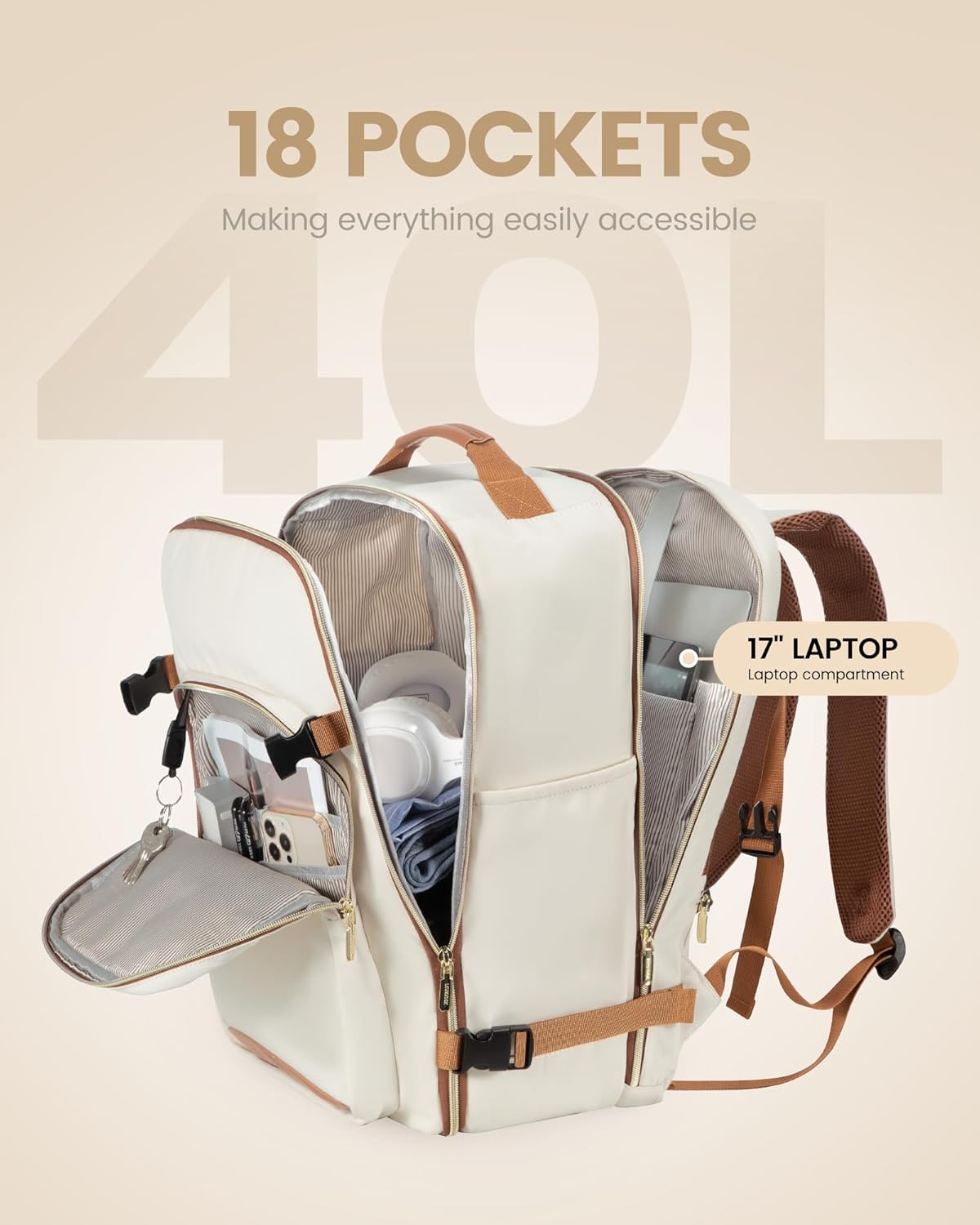 Alternative view of LOVEVOOK 40L Travel Backpack for Women Men,Waterproof Airline Approved Carry On Luggage Travel Essentials,TSA Carry On Backpack Personal Item Travel Bag Suitcase with 3 Packing Cubes,Weekender,Daypack