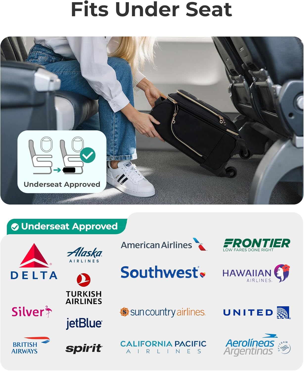 Alternative view of BAGSMART Underseat Carry On luggage Airline approved, 16-inch Softside Underseater Travel Suitcase with Spinner Wheels Lightweight Overnight Bag Small Rolling Carry-on for Women Men Weekender,Black