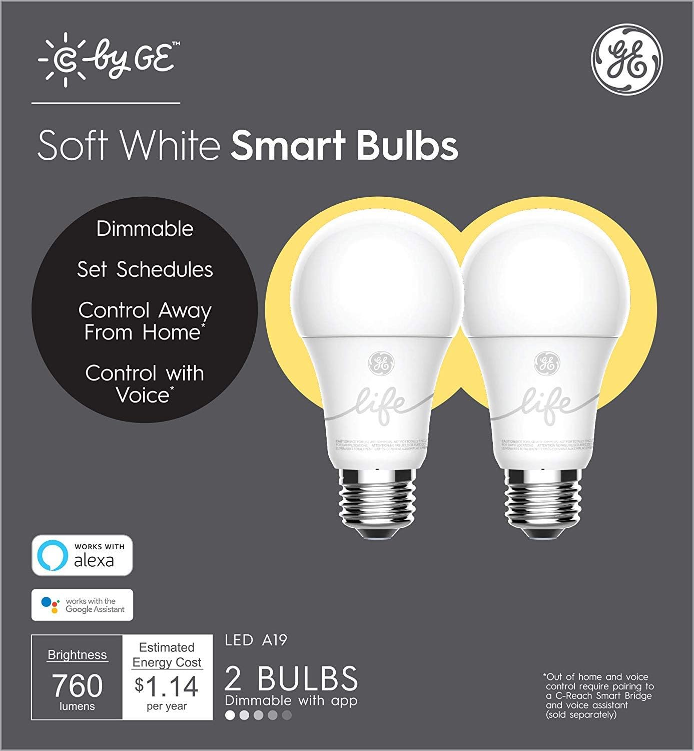 Alternative view of GE Lighting CYNC Smart Light Bulbs, Bluetooth Enabled, Alexa and Google Home Compatible, Soft White (2Pack), Packaging May Vary