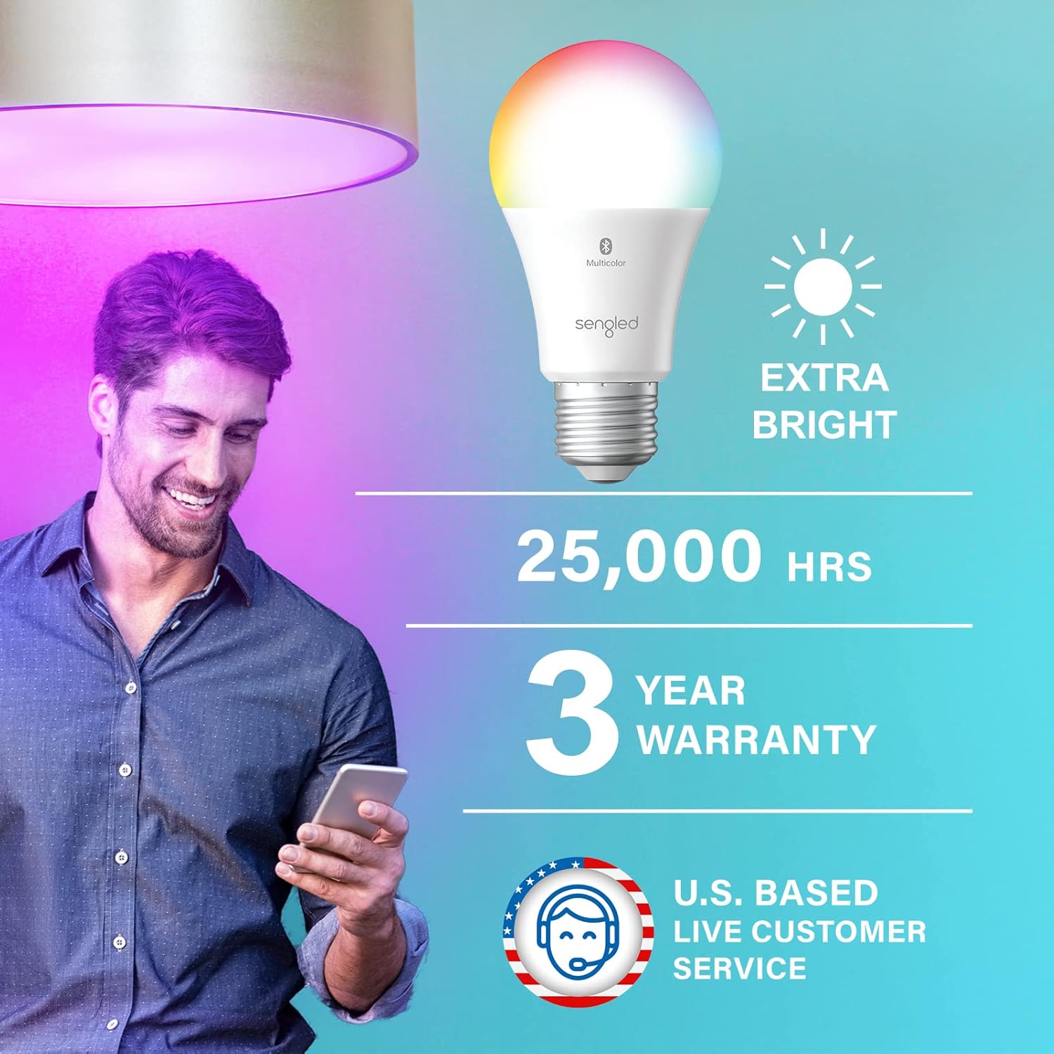 Sengled Alexa Light Bulb, 100 Watt Equivalent Bluetooth Mesh Color Changing Light Bulb, Smart Bulbs That Work with Alexa Only, Dimmable A19 E26 RGB Light Bulbs 1500LM, CRI>90, No Hub Required, 4 Pack