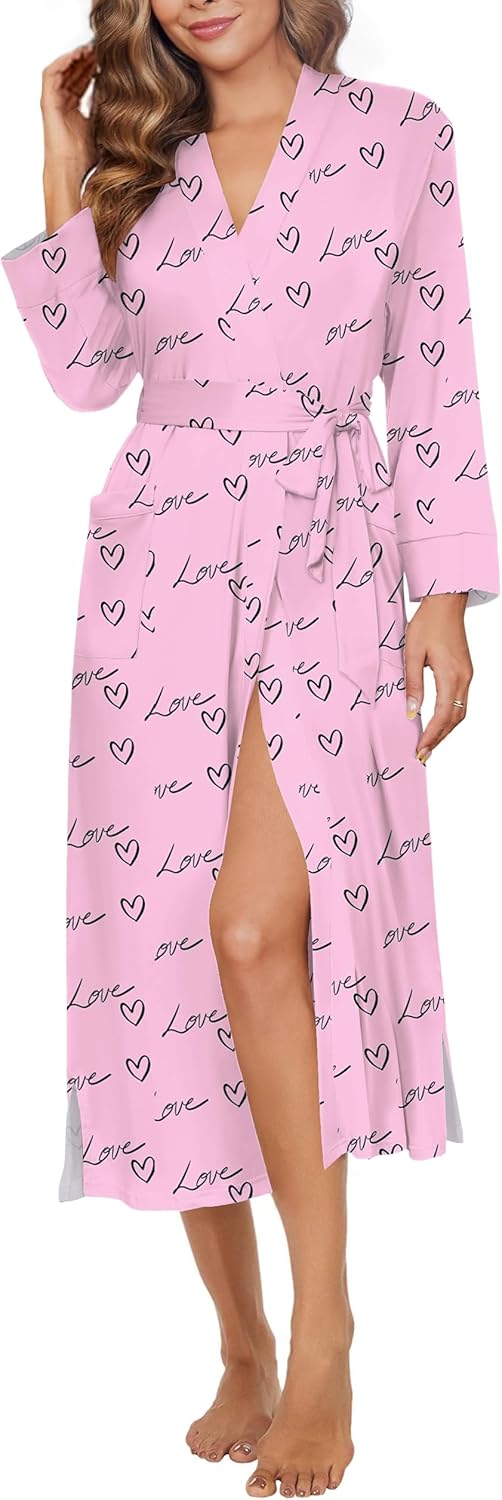 Ekouaer Womens Robe Long Knit Kimono Bathrobe Lightweight Sleepwear Soft Ladies Loungewear with Pockets, S-XXL - Image 7