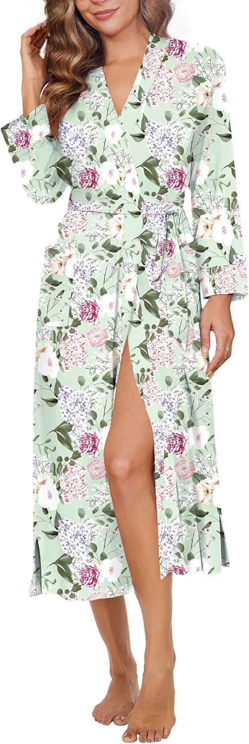 Ekouaer Womens Robe Long Knit Kimono Bathrobe Lightweight Sleepwear Soft Ladies Loungewear with Pockets, S-XXL - Image 8