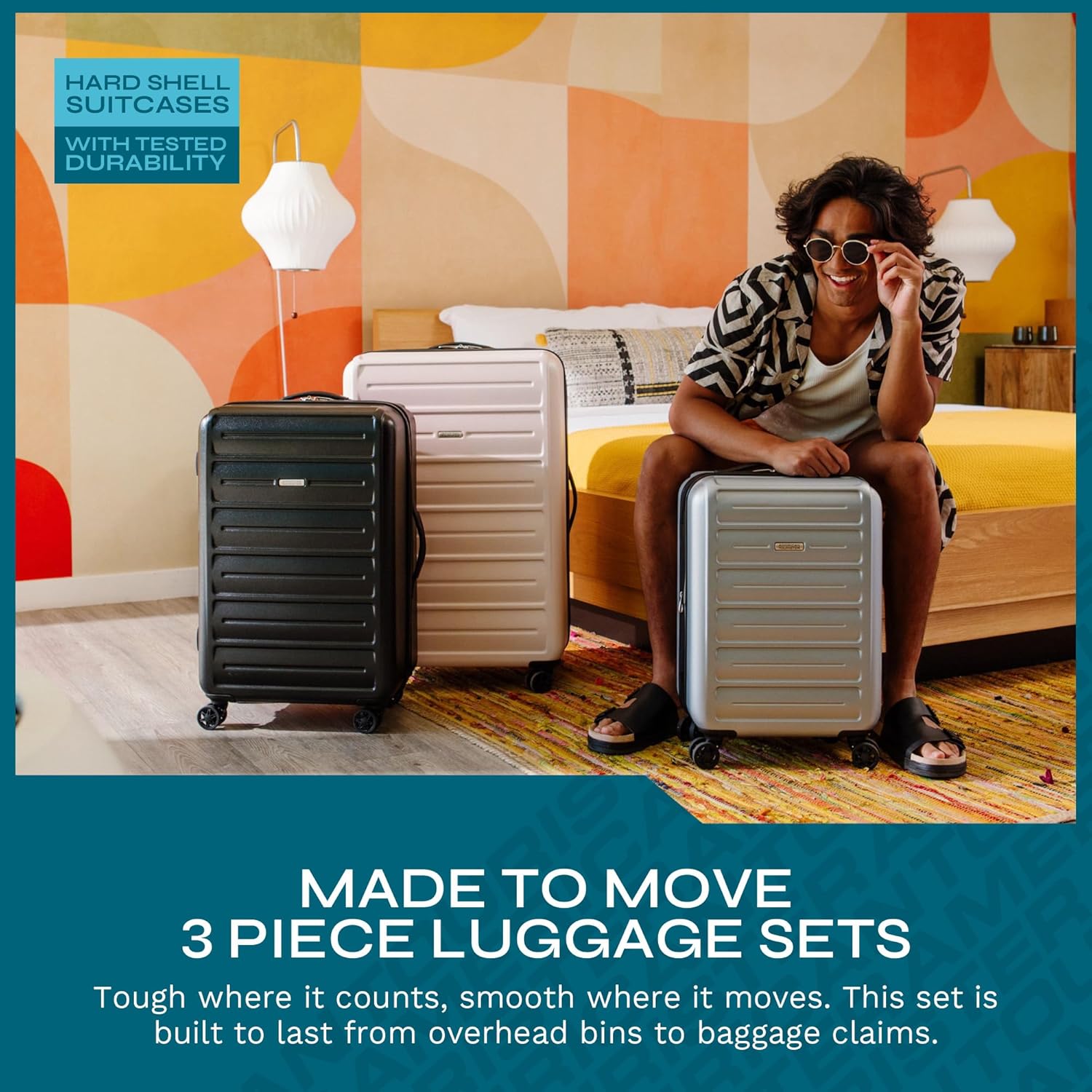 American Tourister Westridge Hardshell Luggage Set - 3 Piece Set - 20" Carry-On, 24u201D & 28u201D Checked Luggage Set with 360° Spinner Wheels - Expandable Suitcases for Extended Travel - Black