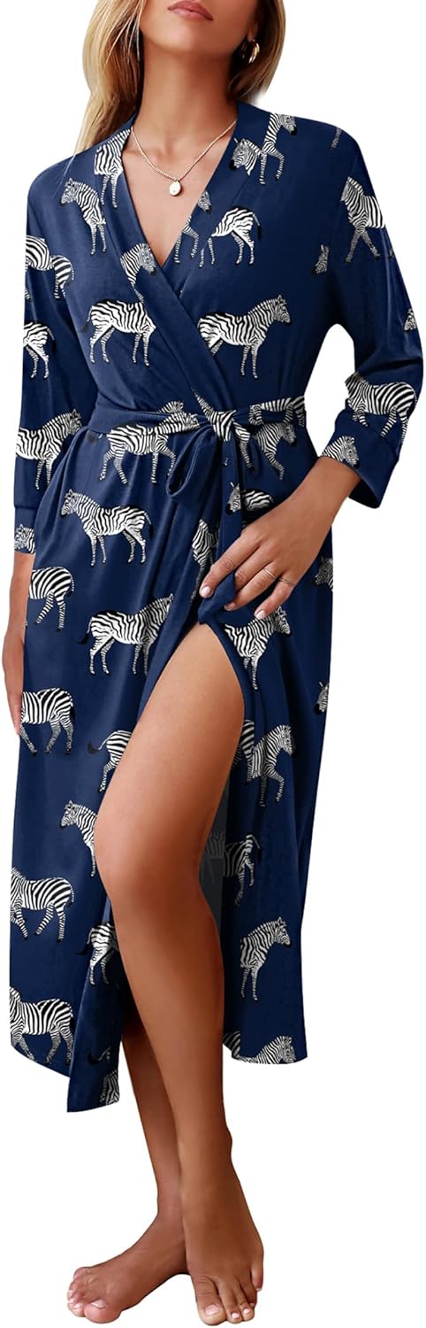 Ekouaer Women Robes Long Knit Bathrobe Lightweight Soft Kimono Robes Casual Ladies Loungewear with Pockets - Image 8