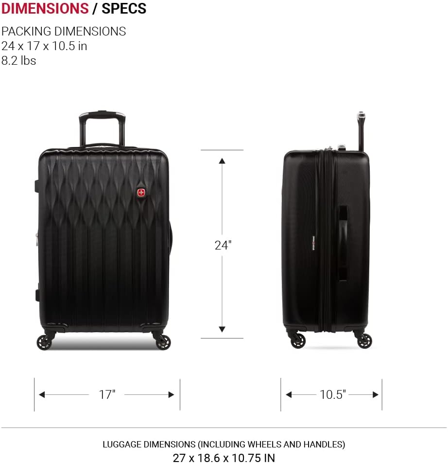 SwissGear 8018 Expandable Luggage, Hard Shell Medium Luggage with Spinner Wheels