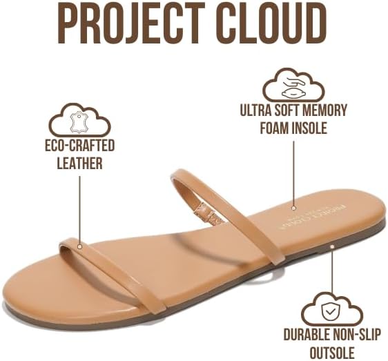 Project Cloud Summer Sandals for Women 2026 - Memory Foam Insole and Eco-Crafted Leather Beach Flip Flops for Women - Non Slip and Lightweight Double Strap Womens Sandals (Transition)