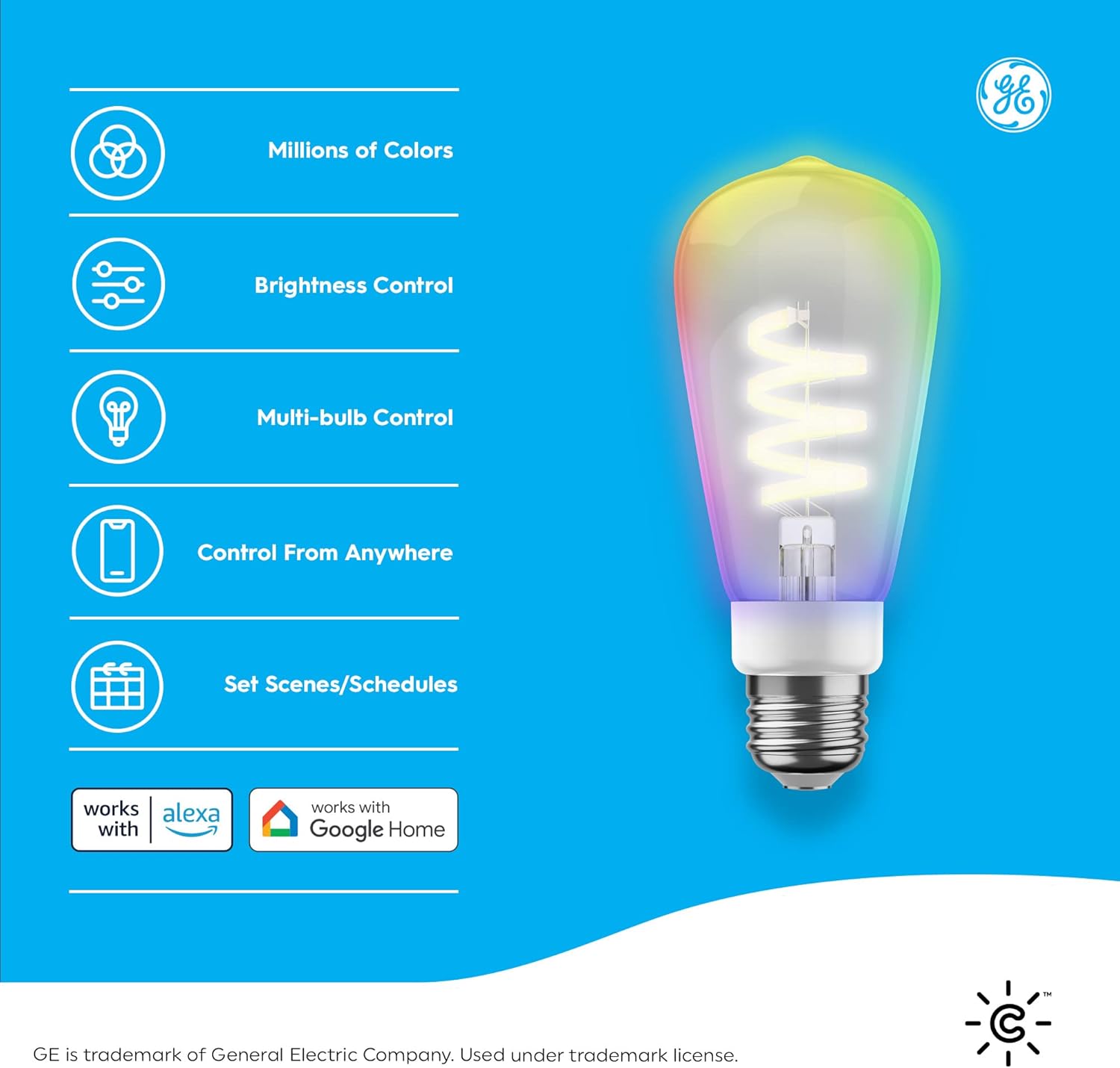 Cync GE Smart LED Light Bulb, ST19 Edison Style, Room Decor Aesthetic, Color Changing WiFi Light, 60W Equivalent, Works with Amazon Alexa and Google Home (Pack of 2)