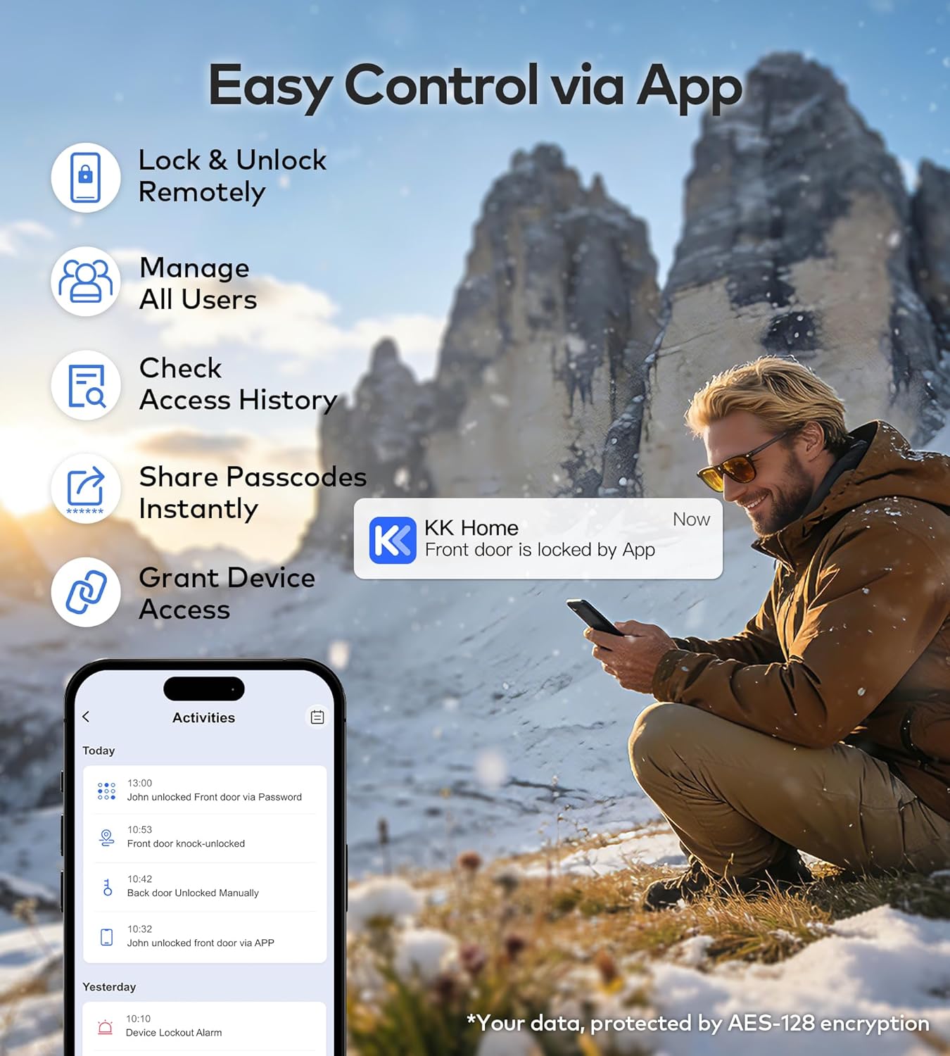 Alternative view of TEEHO TE012W-K WiFi Smart Keyless Entry Door Lock with Handle, Fingerprint Door Knob & Digital Keypad, APP Remote Control, Works with Alexa & Google, Electronic Deadbolt for Front Door, Satin Nickel