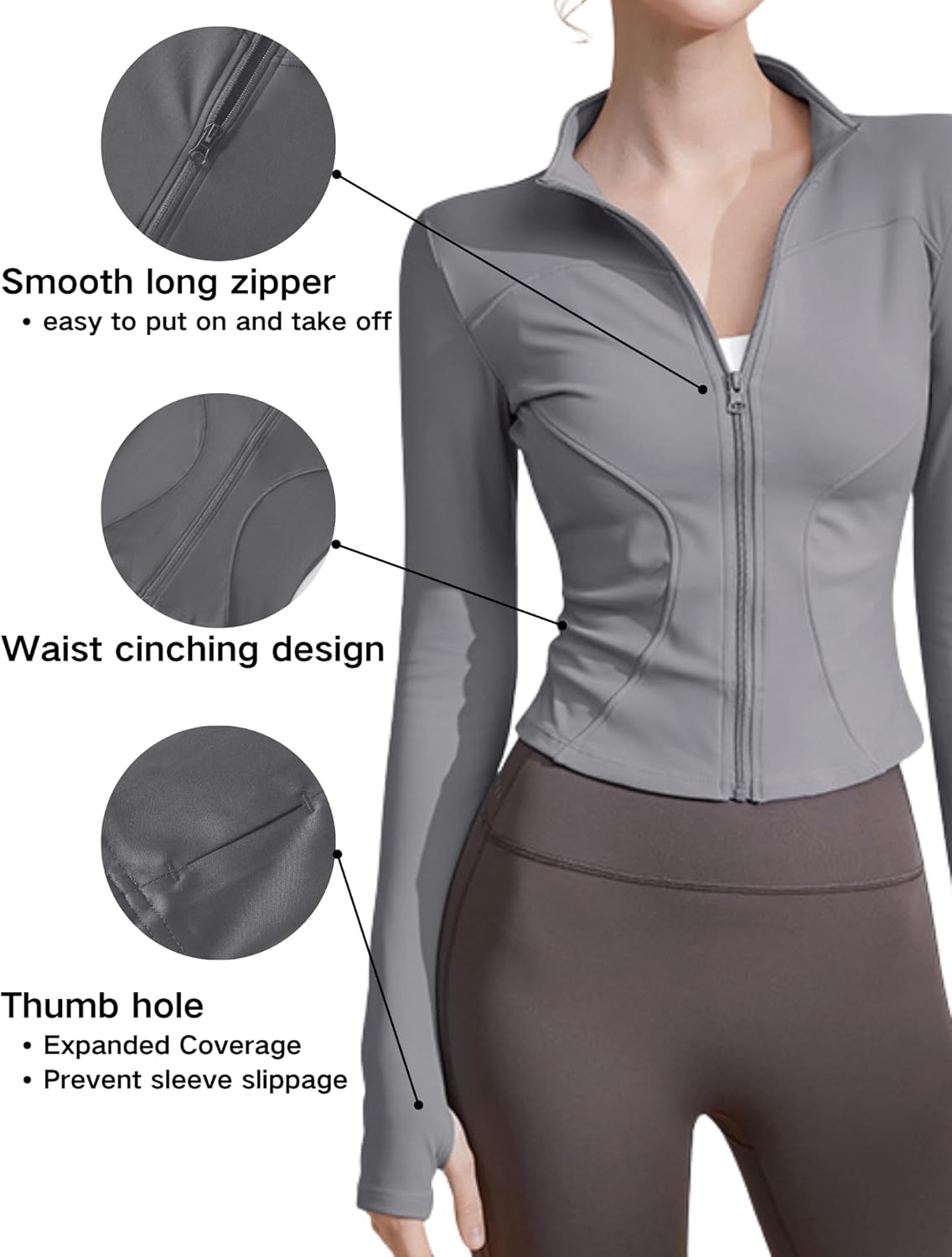 Zibnwek Athletic Jackets For Women Full Zip, Lightweight Long Sleeve Workout Jackets With Thumb Holes