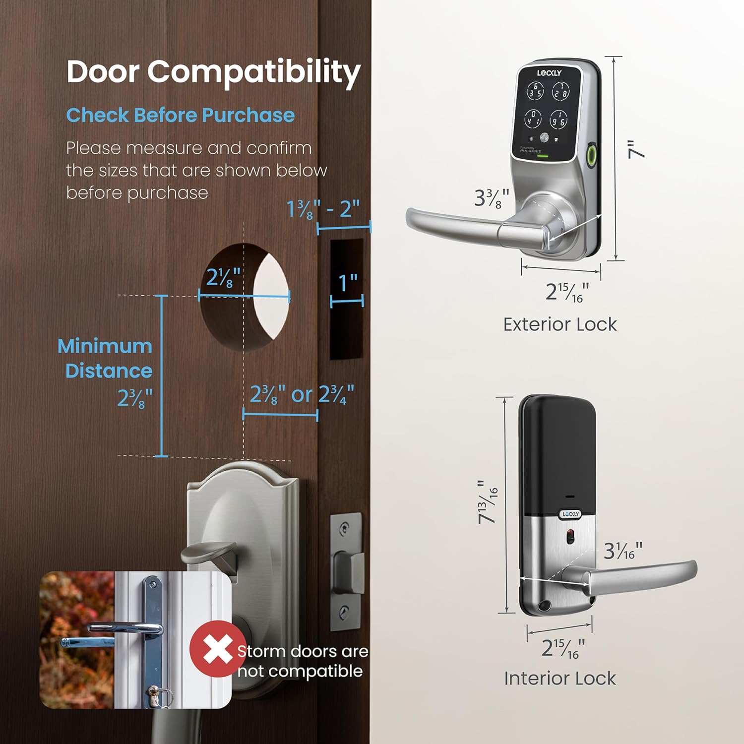 Lockly Secure Pro Smart Lock Wi-Fi, Keyless Entry Digital Keypad Door Lock, 3D Biometric Fingerprint Sensor Front Door with Handle, Voice Control & Auto Lock - Latch Edition
