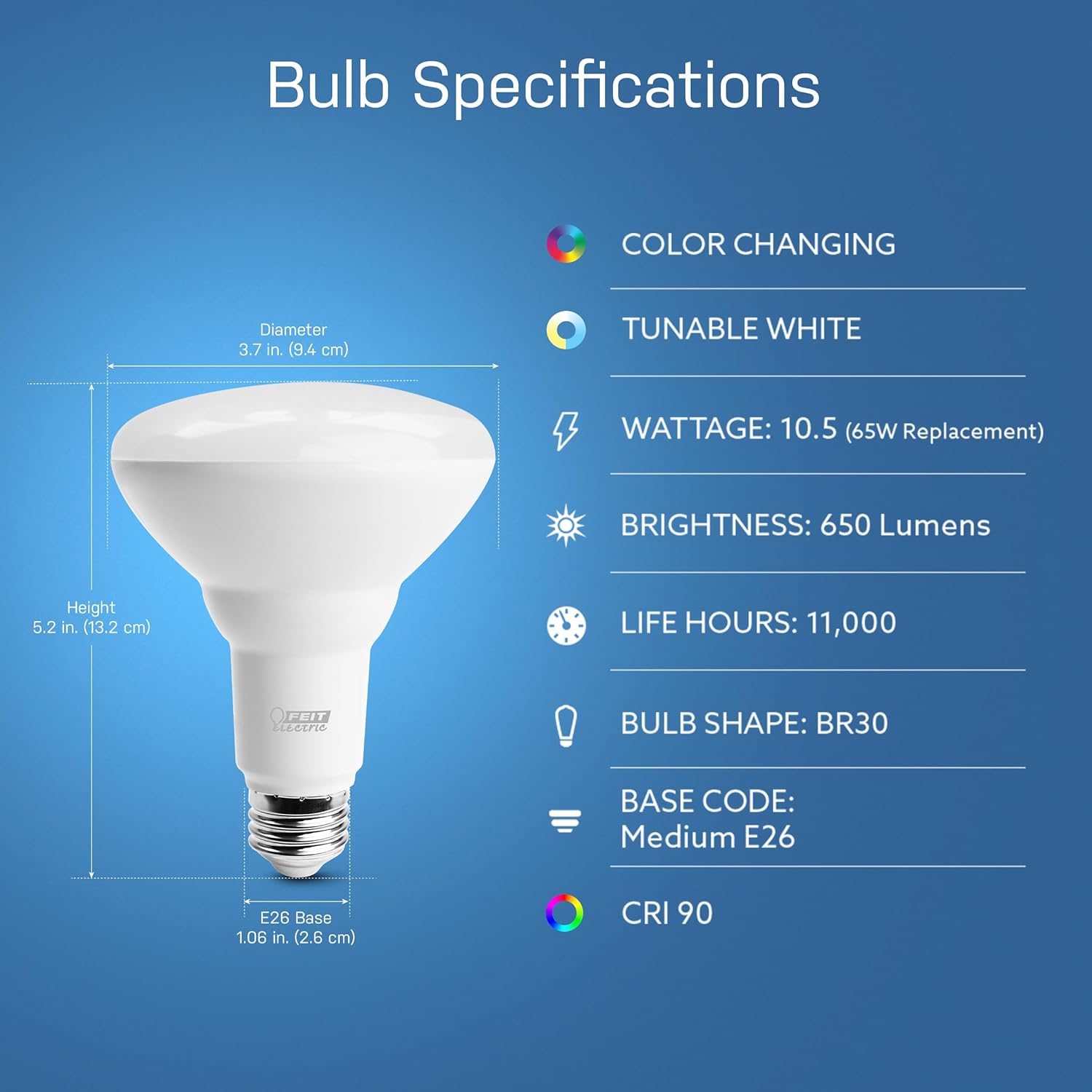 Alternative view of Feit Electric BR30 Smart LED Light Bulbs, 65W Equivalent, Dimmable, Color Changing, Tunable White, 650 Lumens, 2.4GHz Wi-Fi, Alexa/Google Home Enabled Track Lighting, BR30/RGBW/CA/AG/RP/6, 6 Pack