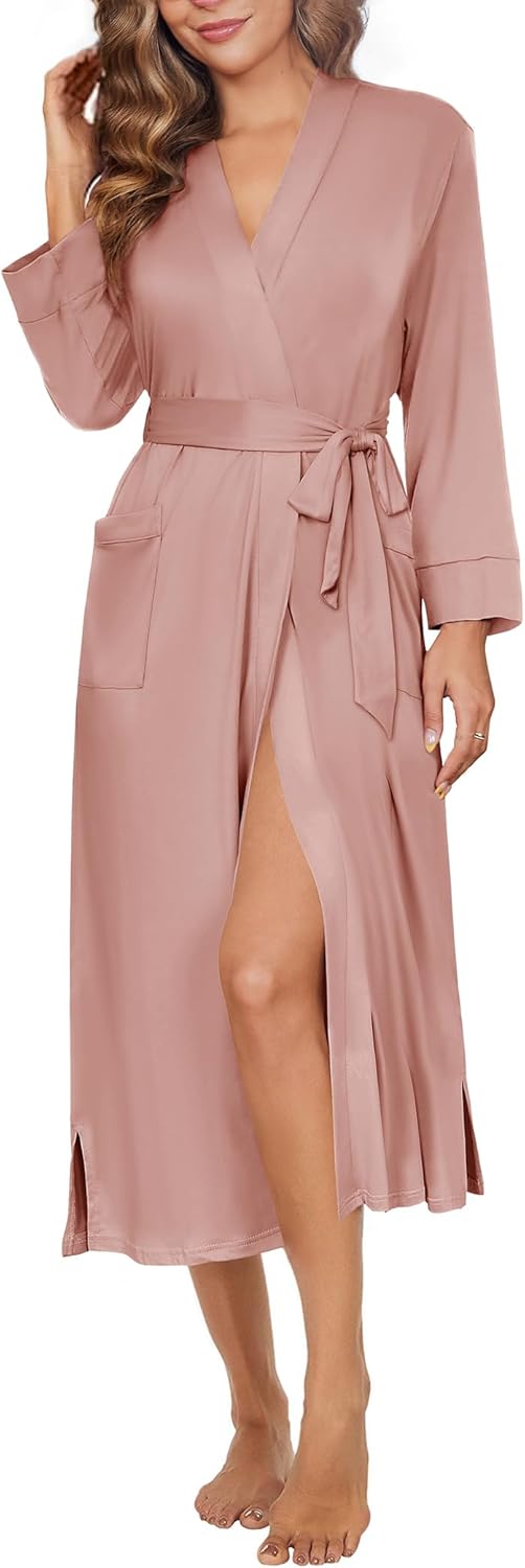 Ekouaer Womens Robe Long Knit Kimono Bathrobe Lightweight Sleepwear Soft Ladies Loungewear with Pockets, S-XXL - Image 6