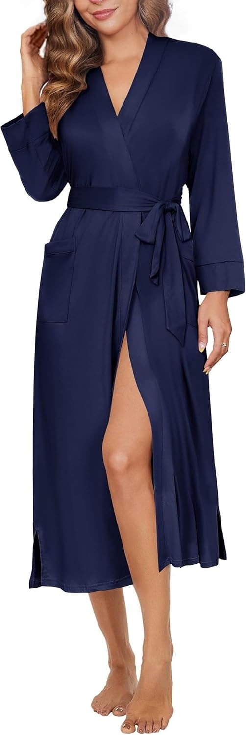 Ekouaer Womens Robe Long Knit Kimono Bathrobe Lightweight Sleepwear Soft Ladies Loungewear with Pockets, S-XXL - Image 9