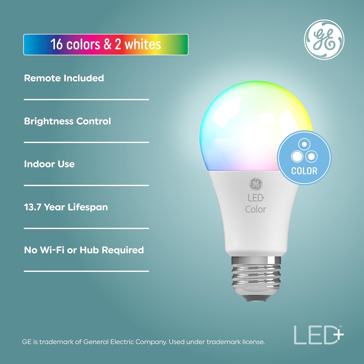 Alternative view of GE LED+ Color Changing LED Light Bulbs with Remote, No App or Wi-Fi Required, A19 Standard Bulbs (2 Pack)