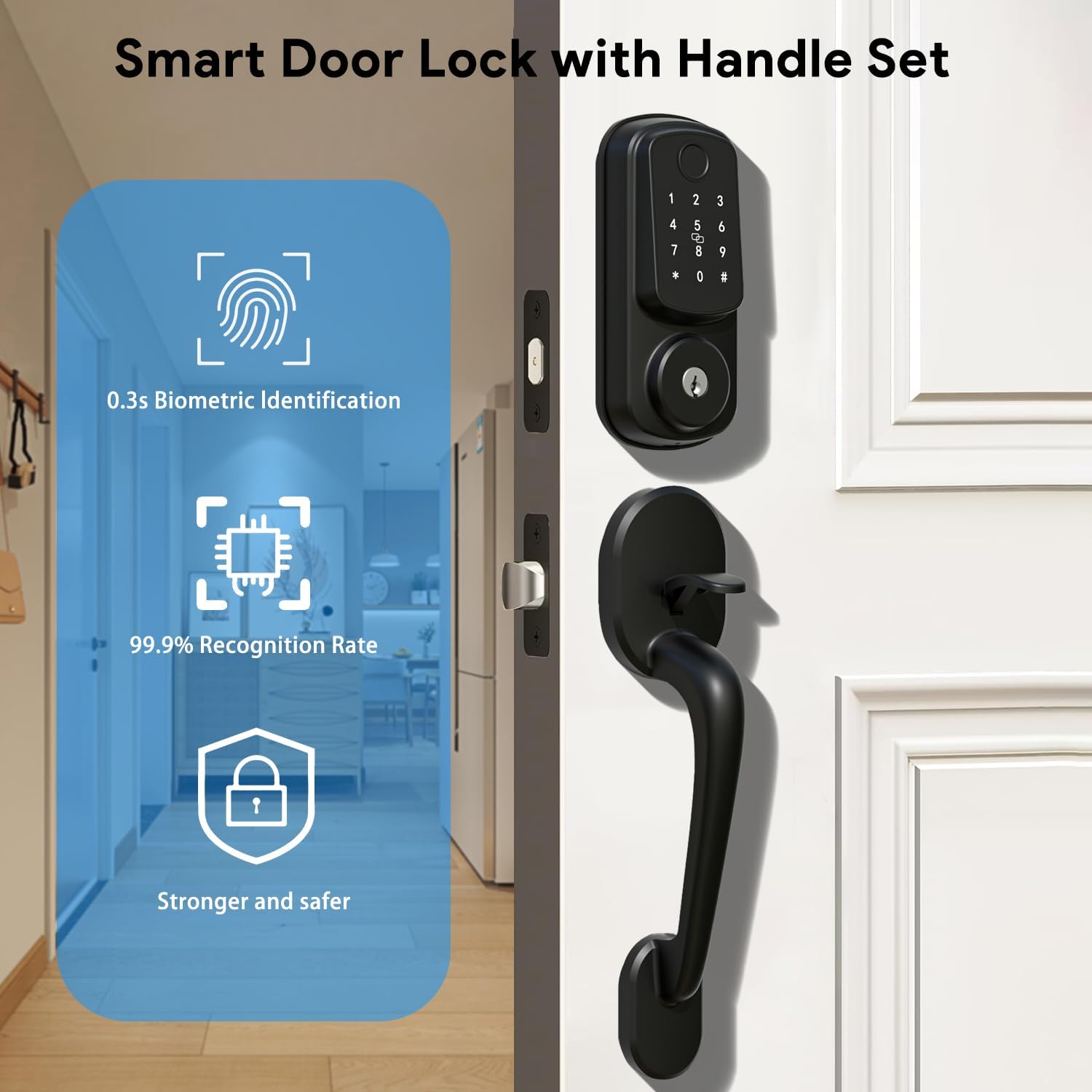Alternative view of Keyless Entry Door Lock with Handle Set, Keyless Entry Deadbolt with Handle Set, Smart Locks for Front Door Alexa Fingerprint Auto Lock, Black