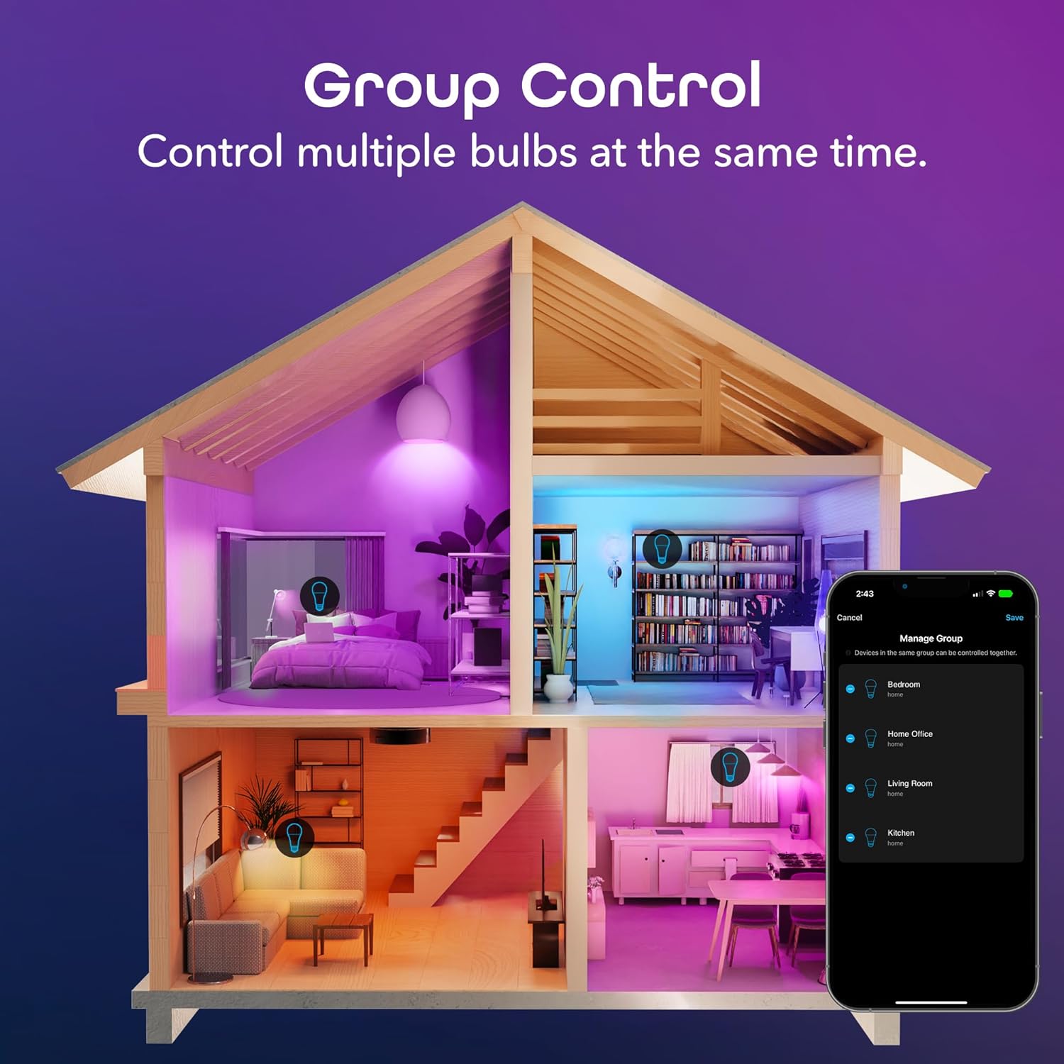 Alternative view of Geeni Prisma Smart Light Bulbs 2-Pack, Color Changing RGBW LED, A19, 800 Lumens, 60W Equivalent, Dimmable, 2700K, Works with Alexa & Google Home