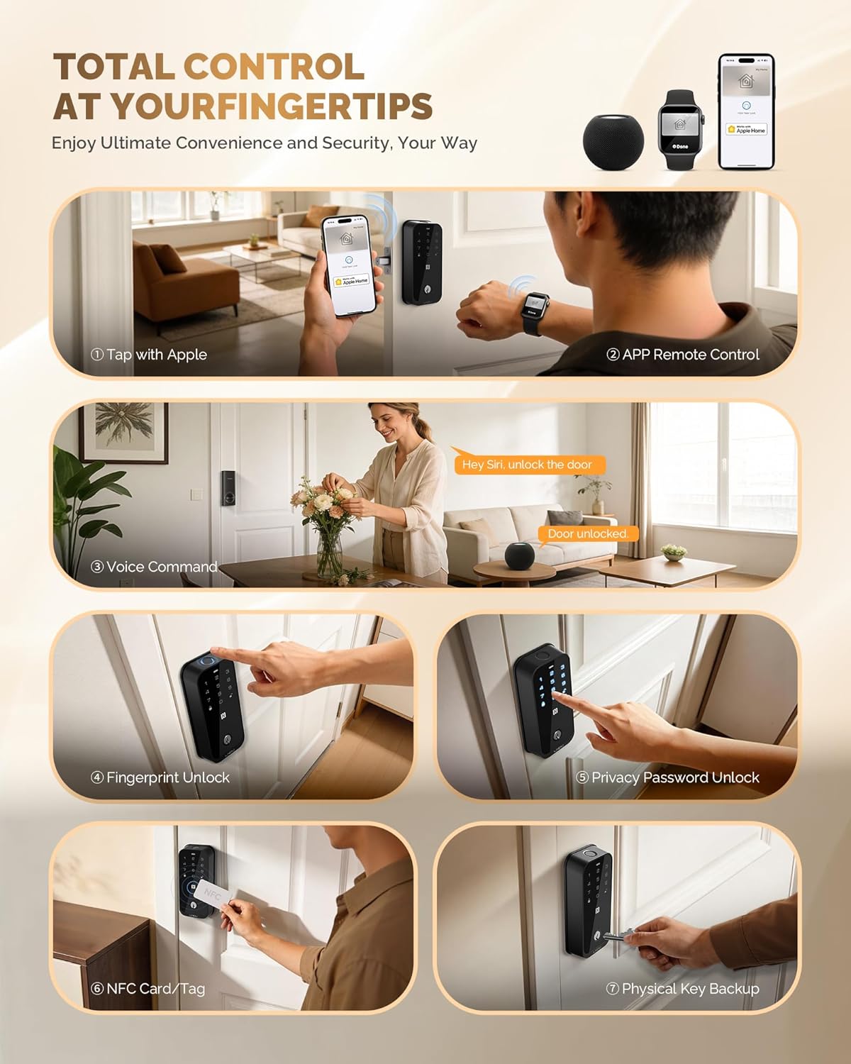 Alternative view of Smart Locks for Front Door, Keyless Entry Door Lock, Supports Apple HomeKit, Fingerprint Unlock, Remote Control via App, Auto Unlock, keypad deadbolt, Long Battery Life & Auto-Lock