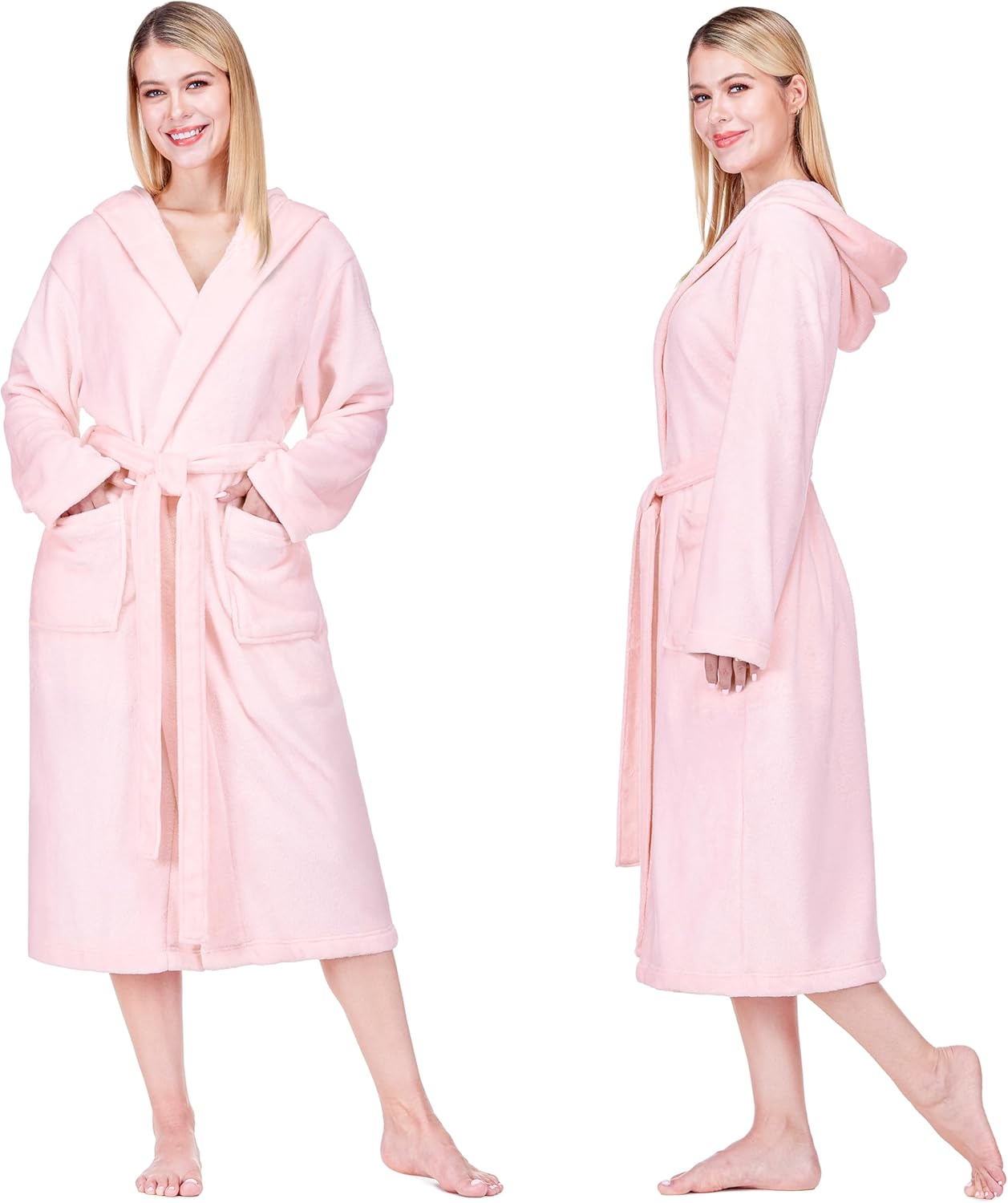 Alternative view of PAVILIA Women Robe with Hood, Fleece Fluffy Soft Long Hooded Robe, Plush Fuzzy Cozy Warm Bathrobe Shower Spa
