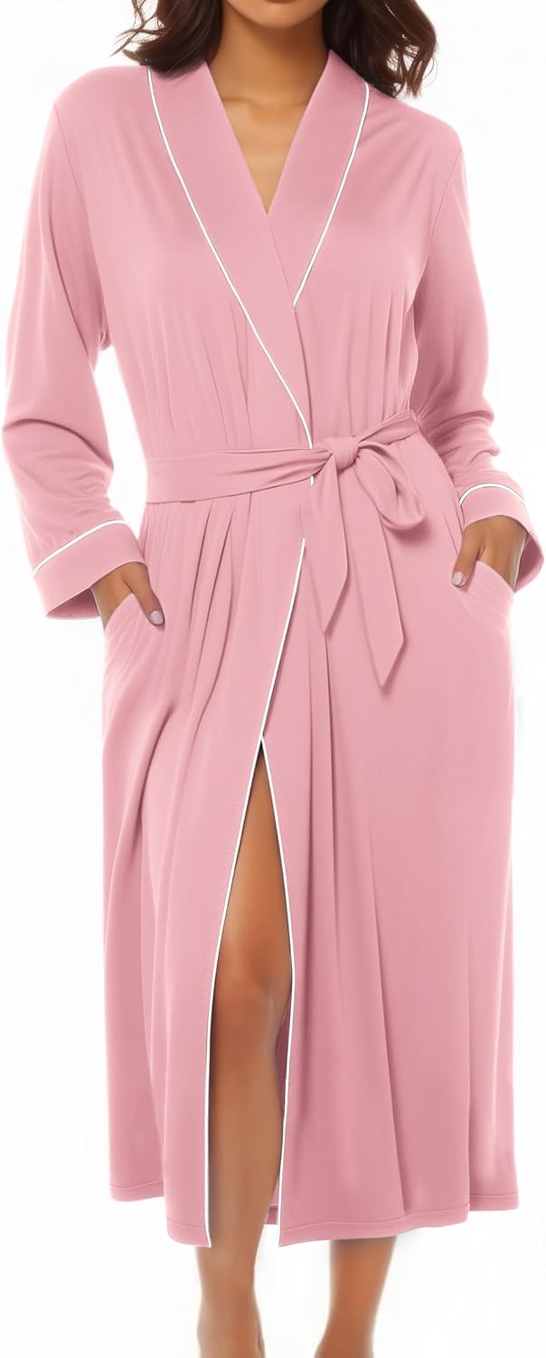 Ekouaer Kimono Robes for Women Long Lightweight Knit Bathrobe Shawl Soft Sleepwear Casual Ladies Loungewear S-XXL - Image 5