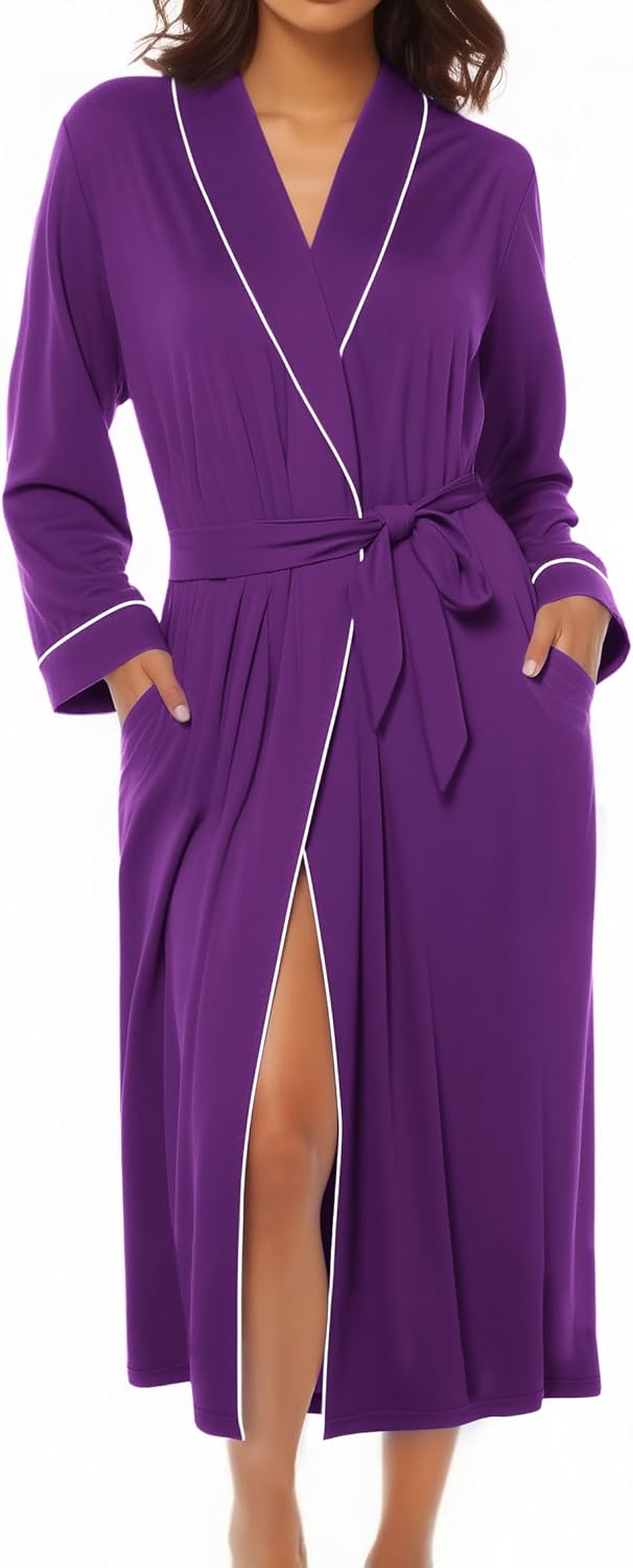 Ekouaer Kimono Robes for Women Long Lightweight Knit Bathrobe Shawl Soft Sleepwear Casual Ladies Loungewear S-XXL - Image 9