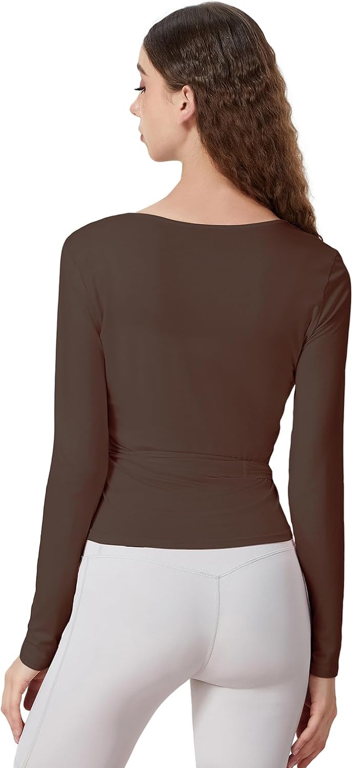 Alternative view of Women Ballet Wrap Top Long Sleeve Self Tie Dance Shirt Pilates Yoga Tops Y2k Workout Active Blouses