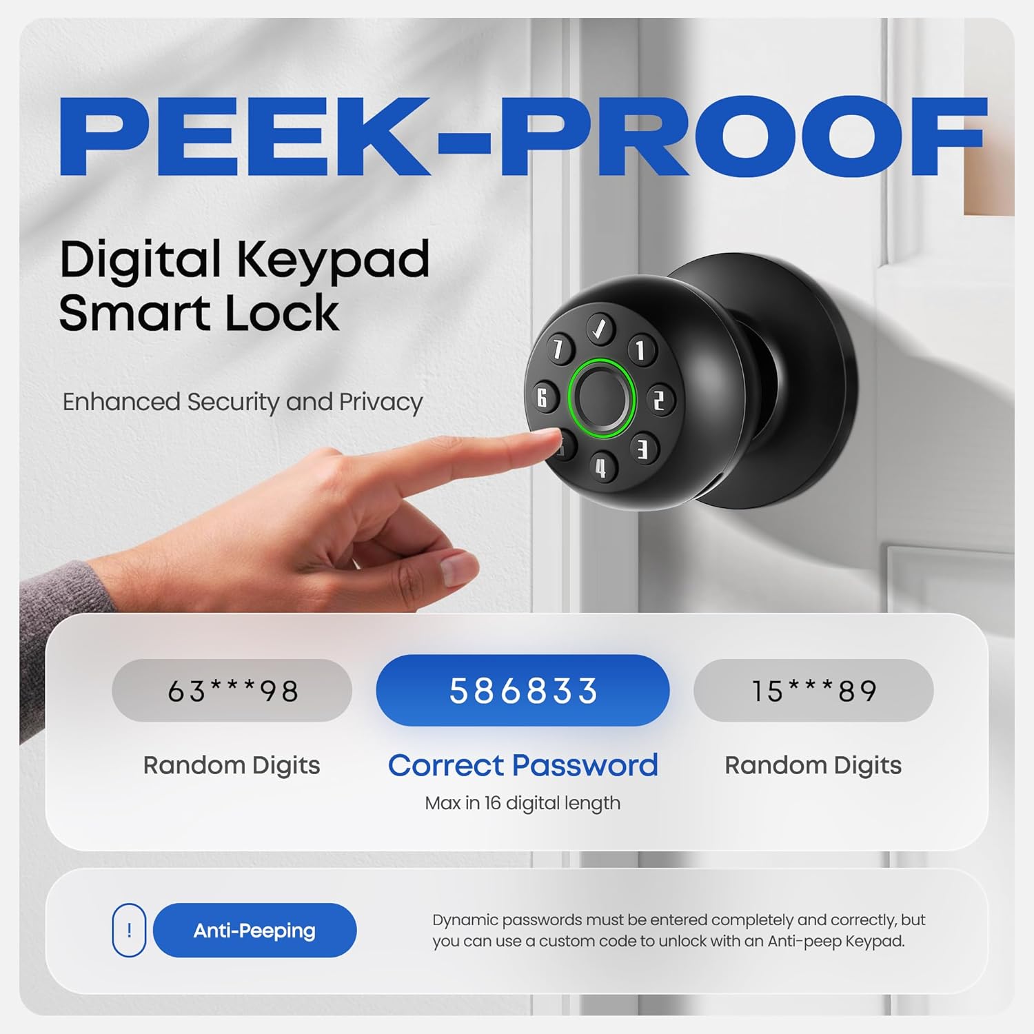 Alternative view of Heittis Smart Door Knob,4-in-1 Fingerprint Door Lock with Anti-Peeping Keypad,Thumbprint Entry Door Lock for Bedroom, Front Door, Apartment Office and Garages-Matte Black