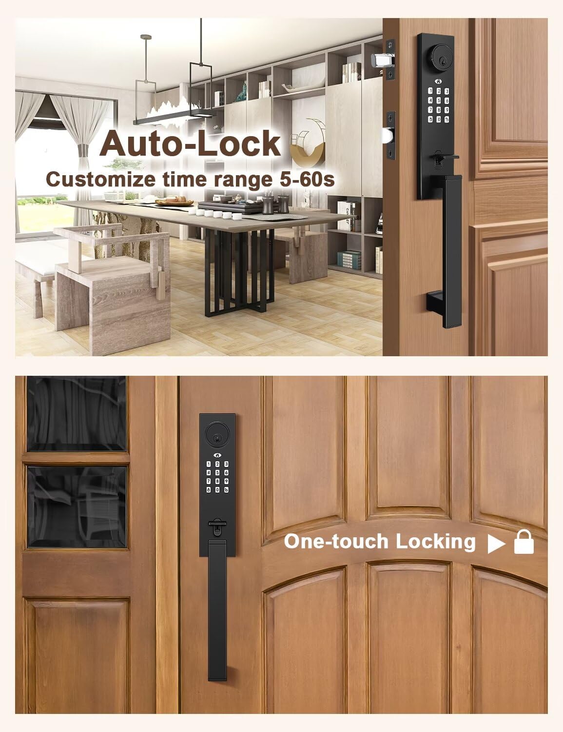 Alternative view of Tinewa Smart Entry Door Lock Set, Electronic Full Escutcheon Door Handle, Digital Keypad Deadbolt with App, Heavy Duty Black Front Door Handle with Single Cylinder Deadbolt, Auto Locking