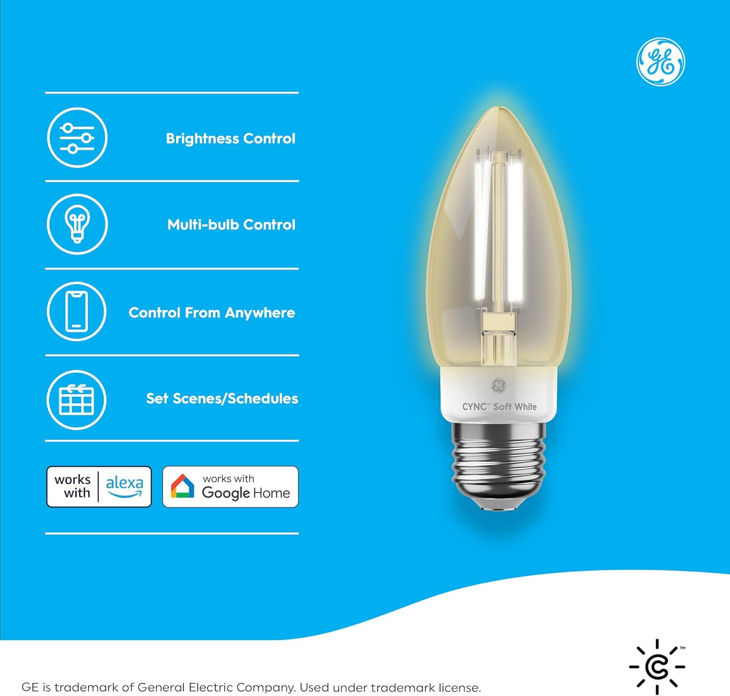 Cync GE Smart LED Light Bulb, B11 Candle Light Bulb u2013 Works with Amazon Alexa & Google Home, 60W Equivalent, Soft White, 2.4GHz WiFi (4-Pack)
