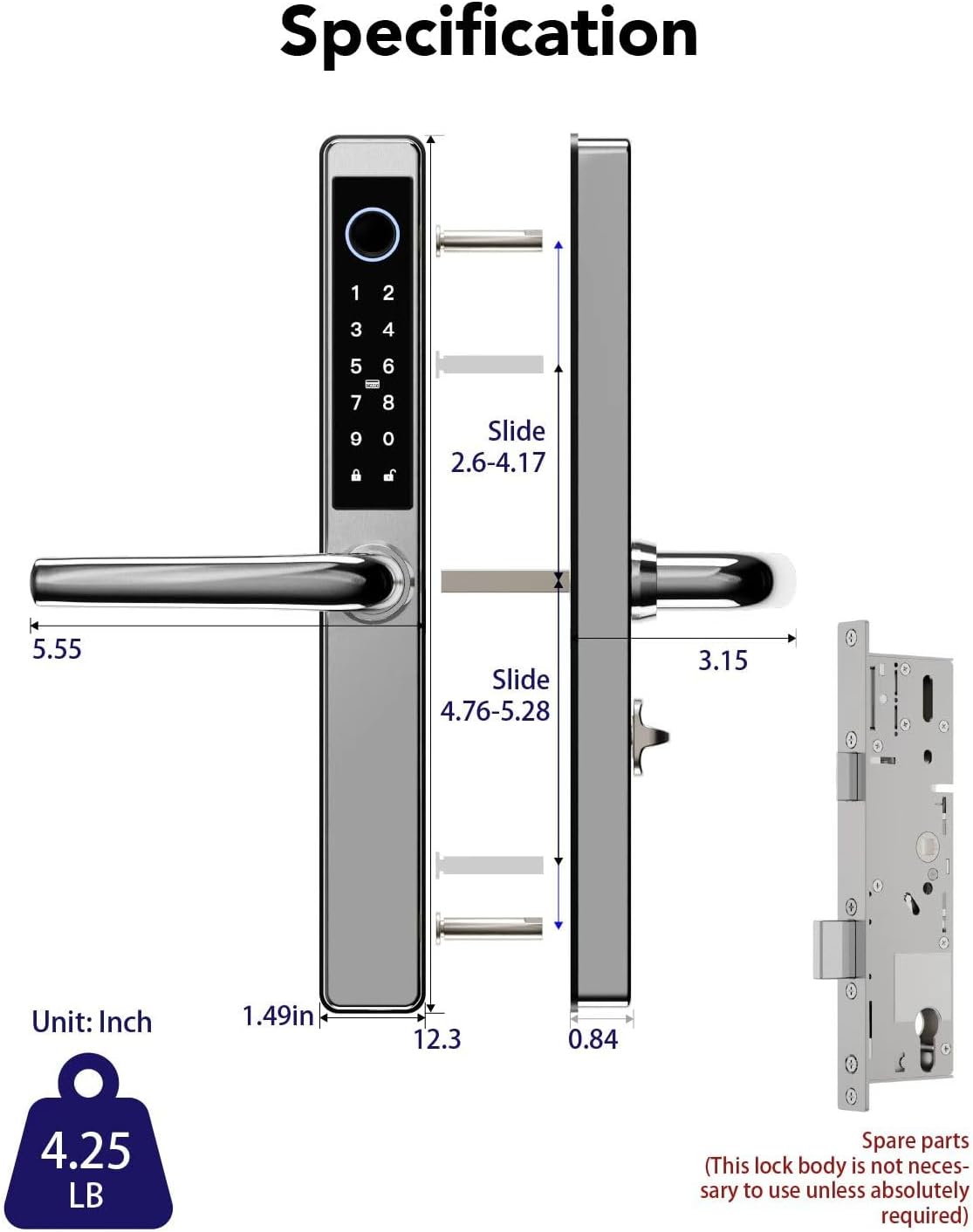 Electronic Smart Door Lock Fingerprint Door Lock with Keypad，Smart Lock for Front Door Children Proof IC Card,40u201390mm Multipoint Locks (Not Suitable Patio Mortise Lock)(OSP Mirror Silver)