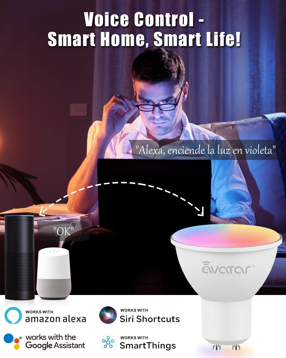 6 Pack GU10 Smart Bulbs, 5W GU10 LED Light Bulb, Color Changing, Dimmable, Music Sync, Timer, Group Control WiFi Recessed Track Light Bulbs Compatible with Alexa, Google Assistant