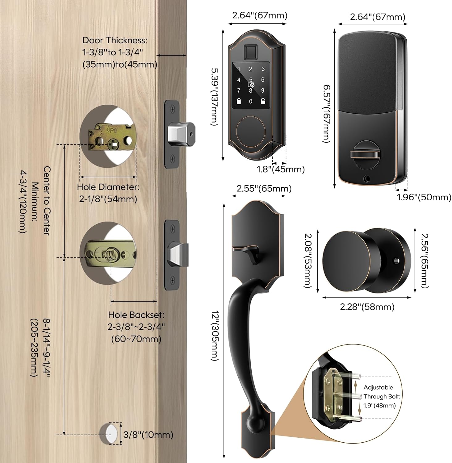 SEVEKO Smart Door Lock Set, Fingerprint Keyless Entry Door Lock with Interior Knob, Front Door Lock Set with Keypad and Deadbolt, Smart Locks for Front Door -APP Control, Auto-Lock, Oil Rubbed Bronze