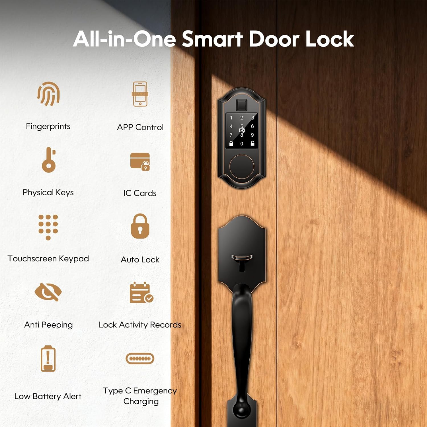 Alternative view of SEVEKO Smart Door Lock Set, Fingerprint Keyless Entry Door Lock with Interior Knob, Front Door Lock Set with Keypad and Deadbolt, Smart Locks for Front Door -APP Control, Auto-Lock, Oil Rubbed Bronze