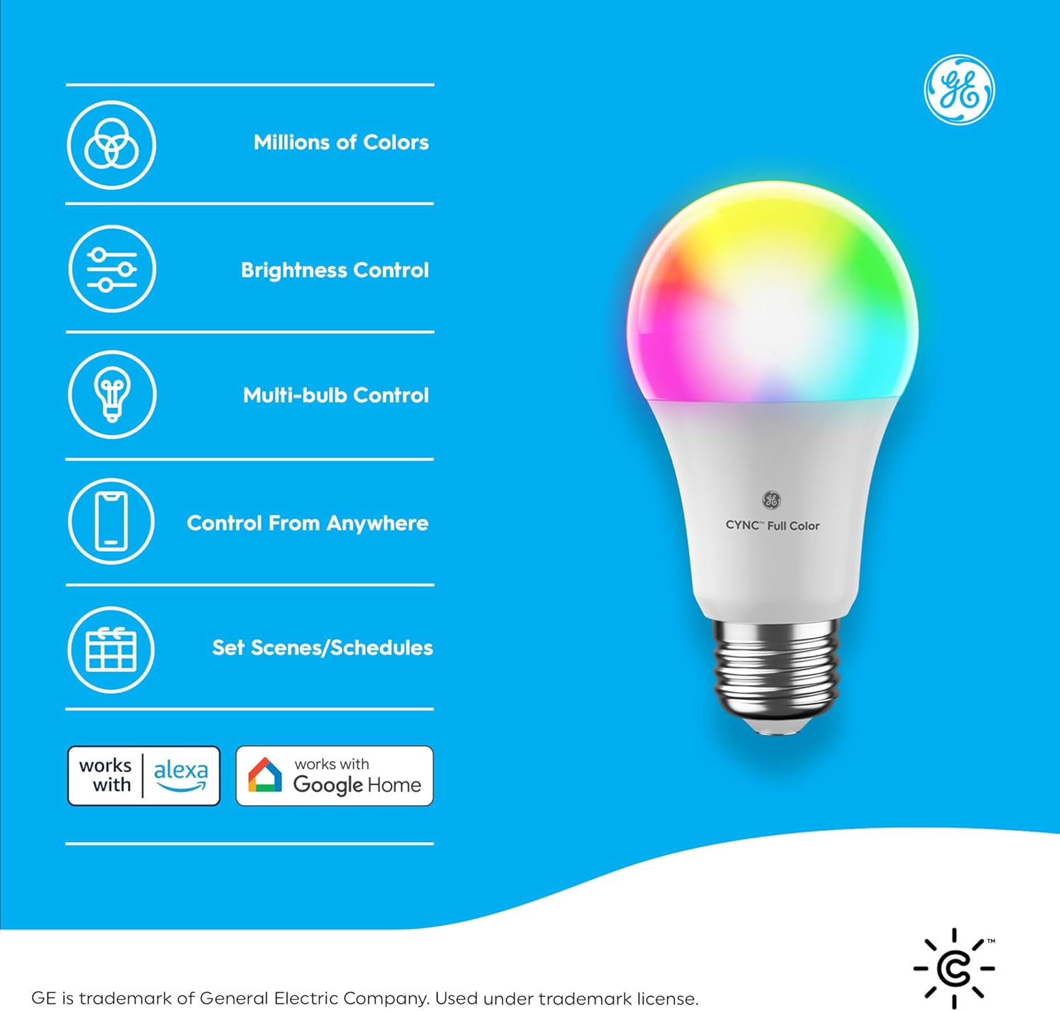 Alternative view of Cync GE A21 Smart LED Light Bulbs, Color Changing Room Decor, Bluetooth and WiFi Light Bulbs, 100W Equivalent, Work with Amazon Alexa and Google Home (4 Pack)