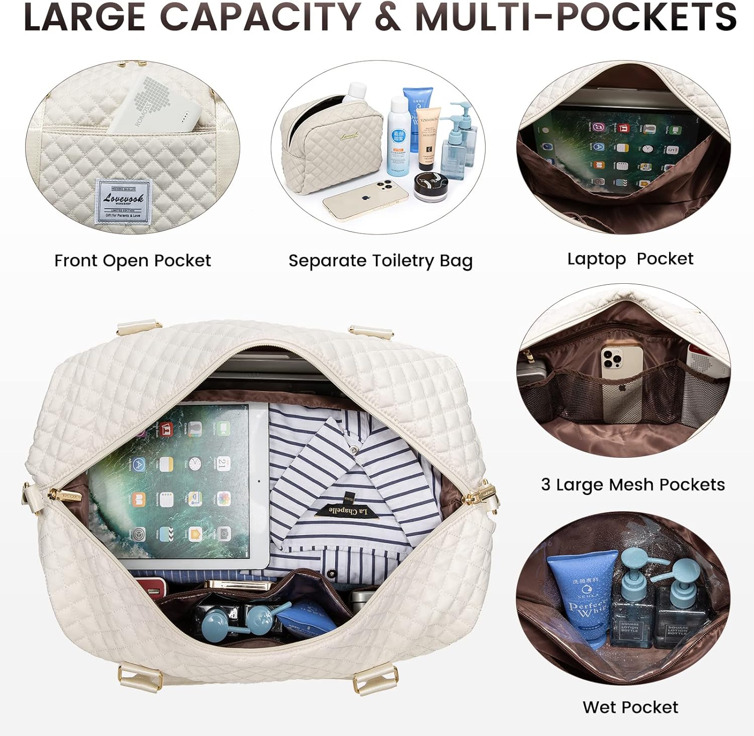 Alternative view of LOVEVOOK Travel Duffle Bag,Weekender Bags for Women with Shoe Compartment，Carry on Overnight Bag with Toiletry Bag,Gym Duffel Bag with Wet Pocket, Hospital Bags for Labor and Delivery