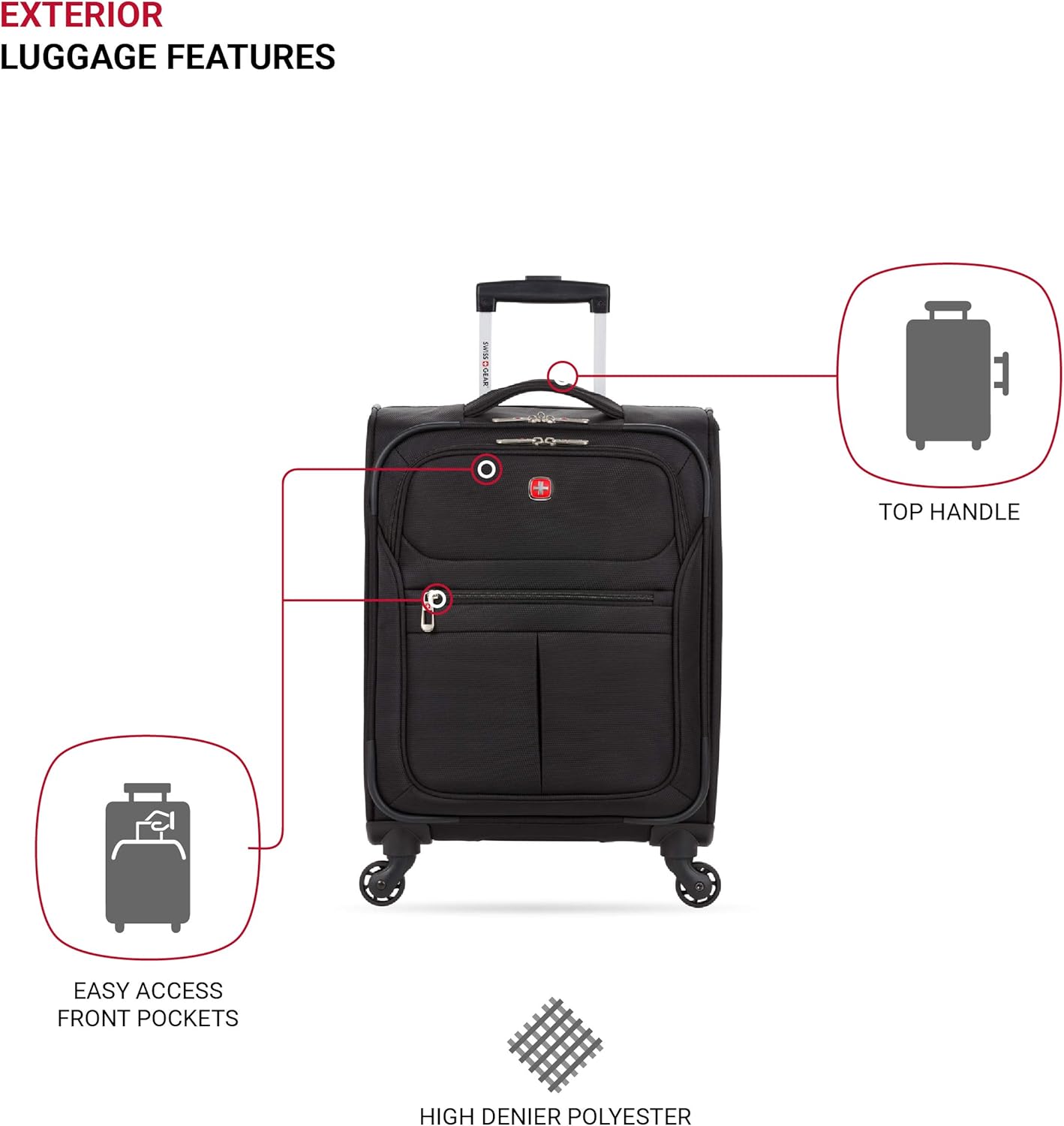 Alternative view of SwissGear 4010 Softside Luggage with Spinner Wheels, Black, Carry-On 18-Inch