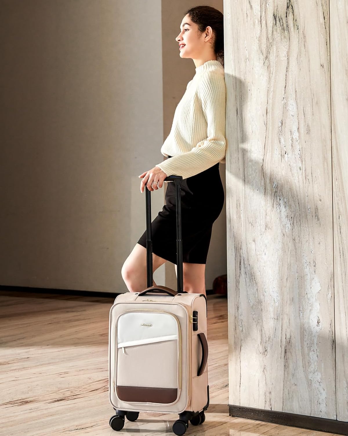 LOVEVOOK 4 Pcs Carry On Luggage 22x14x9 Airline Approved, 20 Inch Carry On Suitcases with Wheels, Softside Rolling Suitcase for Women Men, with TSA Lock Weekender Travel Luggage