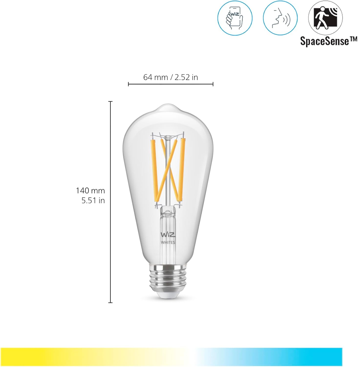 Alternative view of WiZ Connected 60W ST19 Tunable White Filament LED Smart Light Bulbs - Connects to Your Wi-Fi - E26 Smart Bulb - Control with Voice or App + Activate with Motion - Matter Compatible - 1 Pack