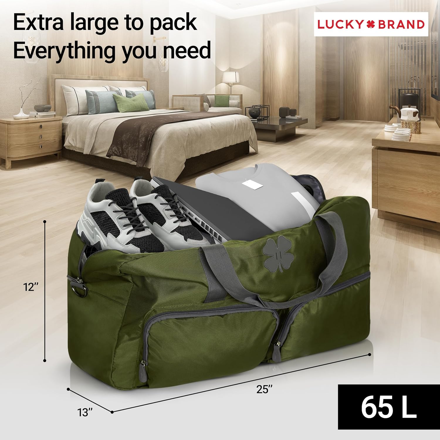 Alternative view of Lucky Travel Duffel Bags 65L, Gym Bag, Travel Bag & Large Duffle Bag for Men, Foldable Overnight Weekender Bags for Women & Men with Adjustable Shoulder Strap, Loden Green