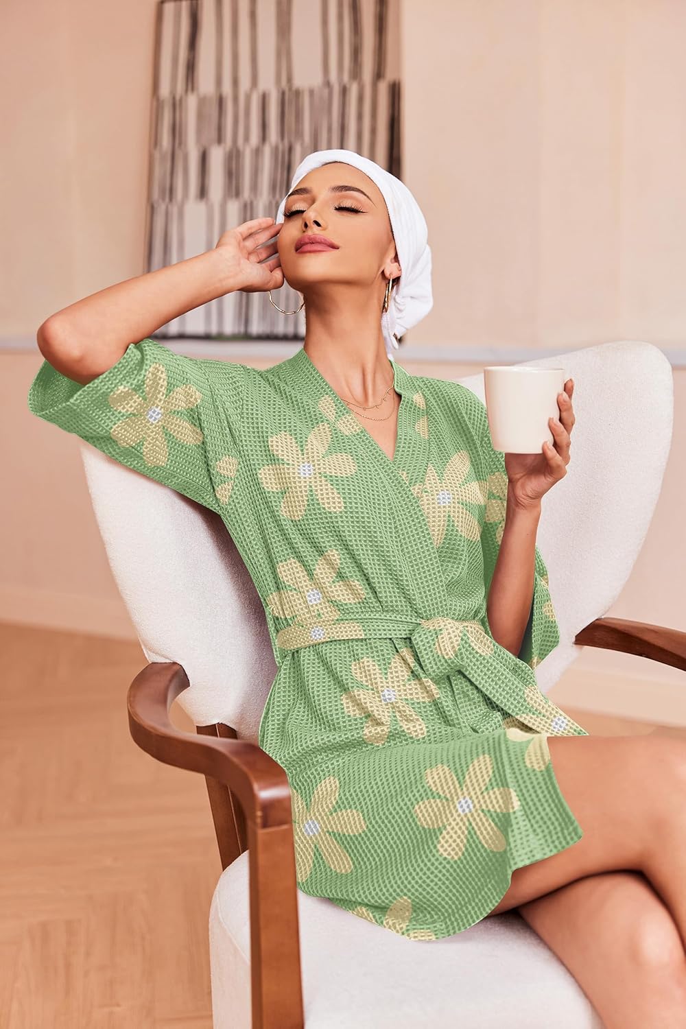 Alternative view of Ekouaer Robes for Women Waffle Knit Bathrobe Soft Lightweight Knee Length Loungewear S-XXL