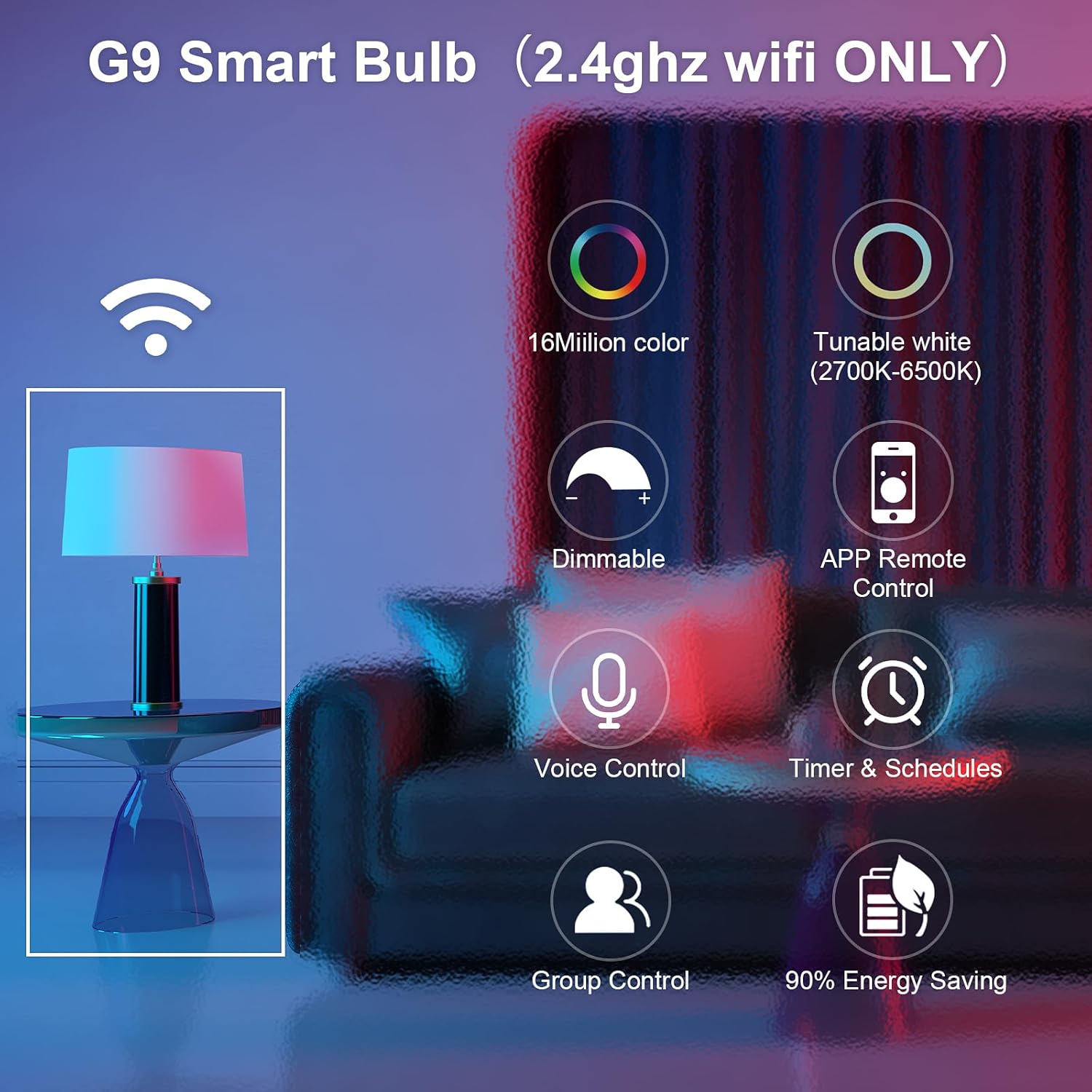 WiFi G9 Smart Bulb, LED Light Bulb, 3.5W=40W, Compatible with Alexa Google Home, Dimmable, RGBCW, Tunable White(2700k-6500k), 2.4GHZ WiFi Only, Smart LED Bulb Remote Control, No Flickering, 3P