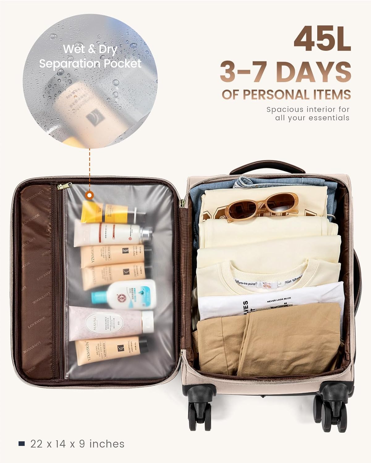 Alternative view of LOVEVOOK 4 Pcs Carry On Luggage 22x14x9 Airline Approved, 20 Inch Carry On Suitcases with Wheels, Softside Rolling Suitcase for Women Men, with TSA Lock Weekender Travel Luggage