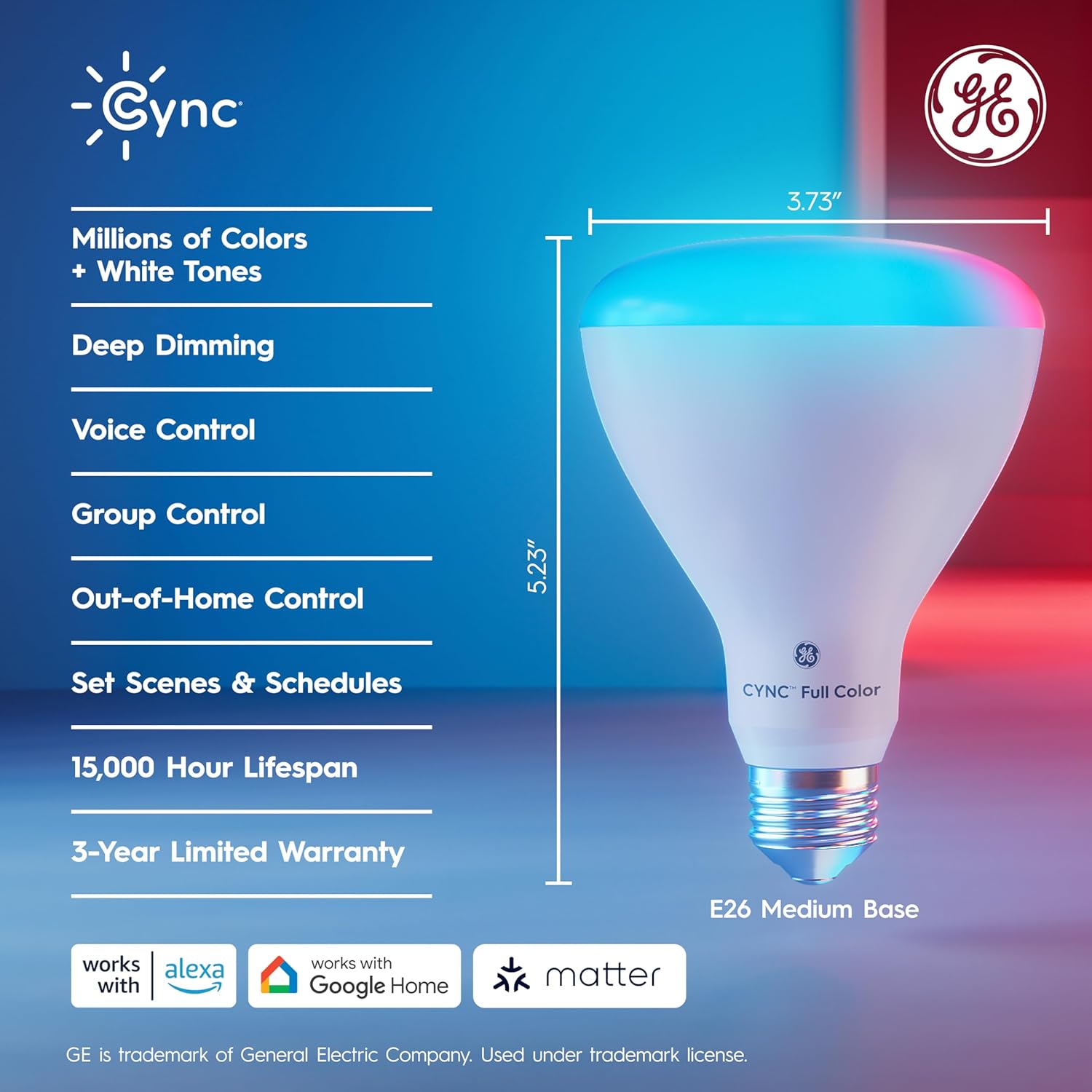 Cync GE BR30 Smart Bulb WiFi LED Light Bulbs, Color Changing Indoor Floodlight, Bluetooth Light Bulb with Alexa & Google Assistant, 65W Full Color 2-Pack