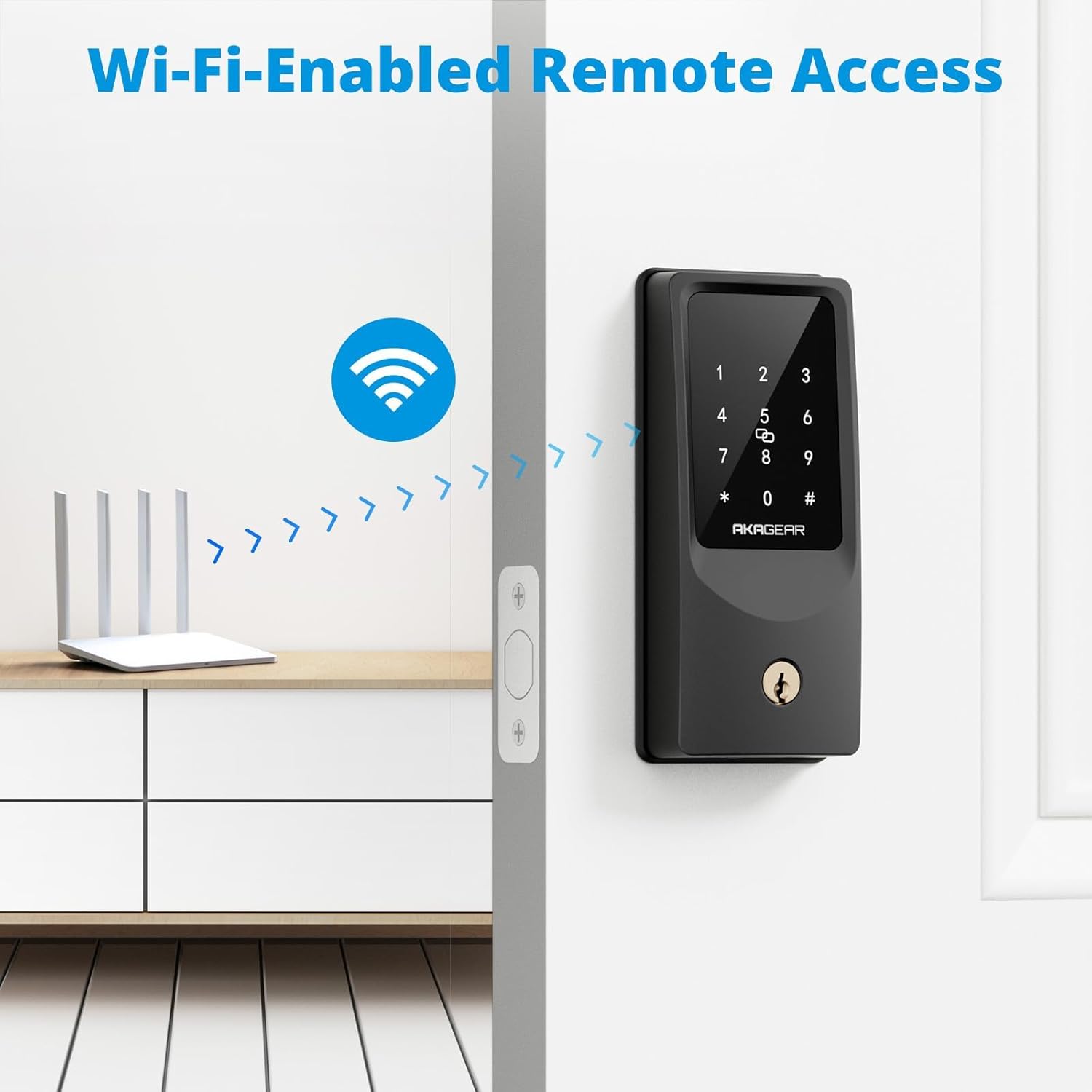 Alternative view of AkaGear WiFi Smart Lock Keyless Entry Door Lock with 8xAA Batteries, App Remote Control, Touchpad Keypad Deadbolt for Front Door, Auto Lock, Keys, Fob Card, PIN Code Unlock, 8-Month Battery, T02 Mini