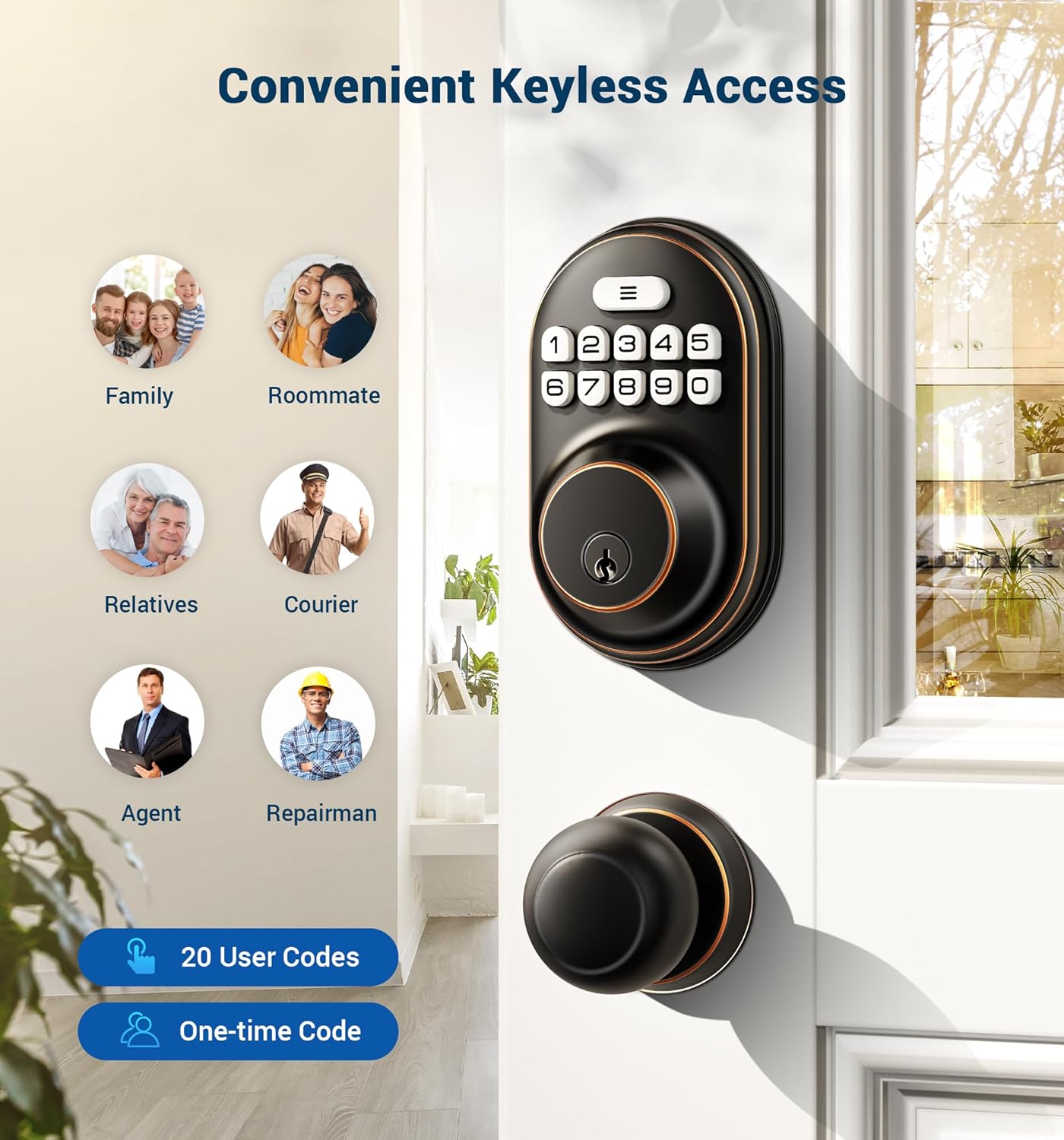 Veise Keyless Entry Door Lock, Electronic Keypad Deadbolt, Keyed Entry, Auto Lock, Anti-Peeking Password, Back Lit & Easy Installation Design, Oil Rubbed Bronze