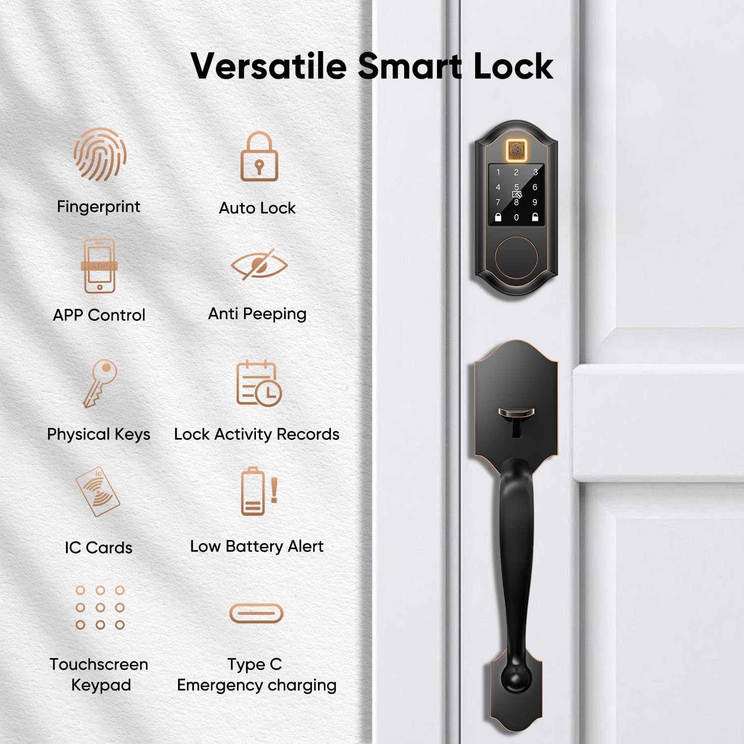 SEVEKO Fingerprint Smart Front Door Lock Set, Keyless Entry Door Lock with Handle, Smart Door Locks, Front Door Handle with Keypad and Deadbolt, APP Control, Touchscreen, Oil Rubbed Bronze
