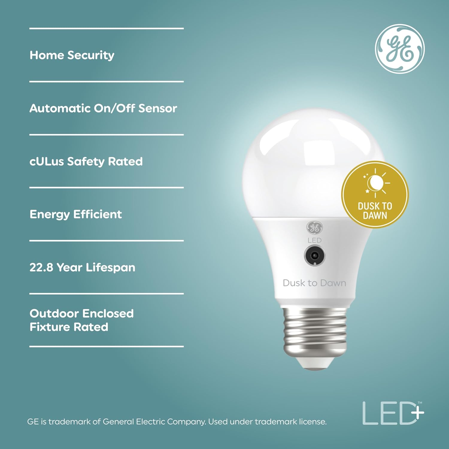 Alternative view of GE LED+ A19 Dusk to Dawn LED Light Bulbs, Automatic On/Off Outdoor Security Light, Soft White (2 Pack)