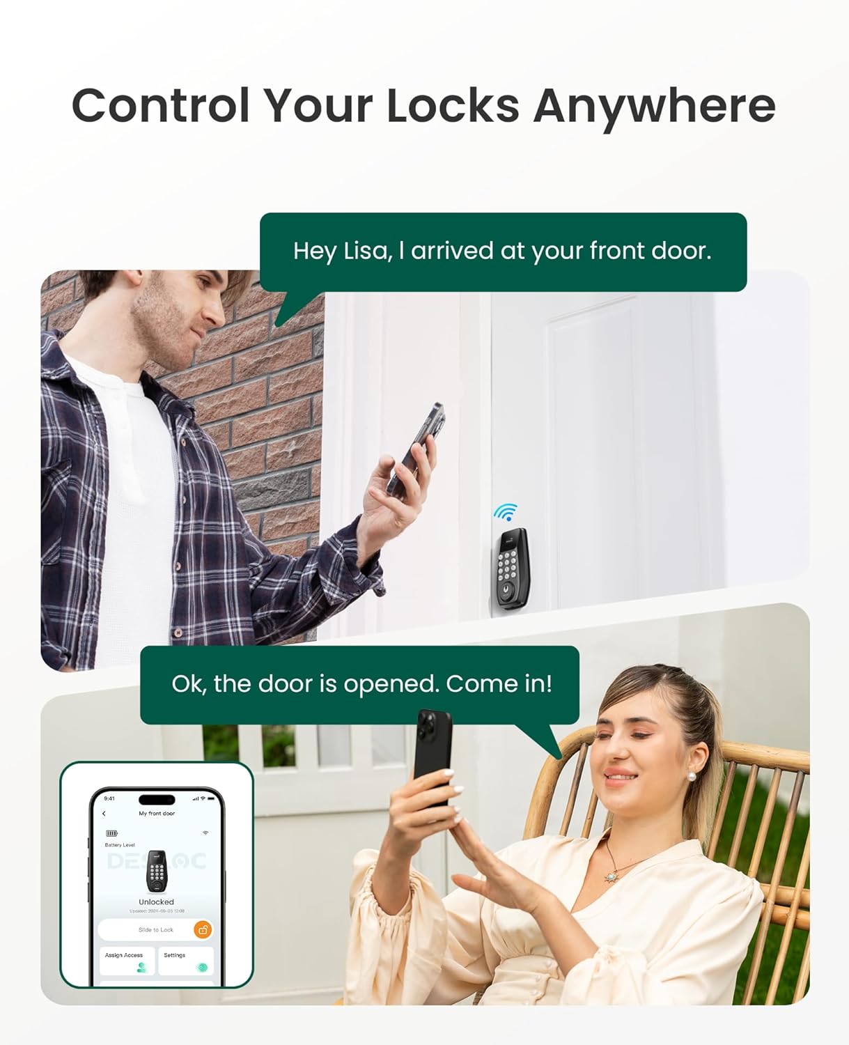 Alternative view of DESLOC C100 Plus Built-in WiFi Smart Lock, Keyless Entry Door Lock with Display, Keypad Deadbolt for Front Door, App Remote Control, Anti-Peeping Password, BHMA Grade 3, Black