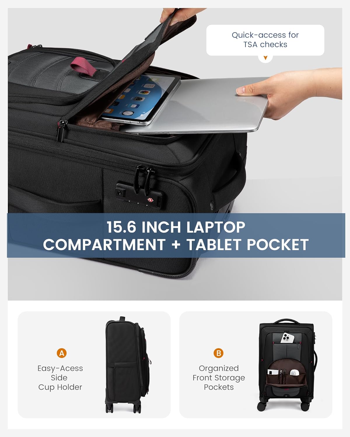 Alternative view of Carry On Luggage 22x14x9 Airline Approved, 22-Inch Suitcases with Spinner Wheels, Softside Carry-on Luggage with TSA Lock for Men Women Business Trip, Lightweight Large Capacity Luggage for Travel