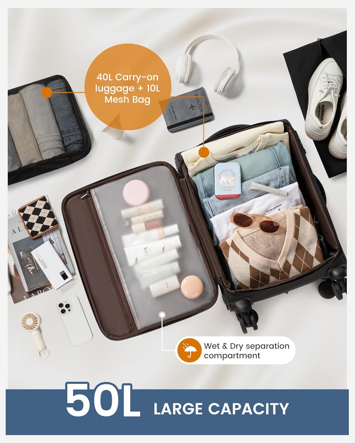 Carry On Luggage 22x14x9 Airline Approved, 22-Inch Suitcases with Spinner Wheels, Softside Carry-on Luggage with TSA Lock for Men Women Business Trip, Lightweight Large Capacity Luggage for Travel - Image 4